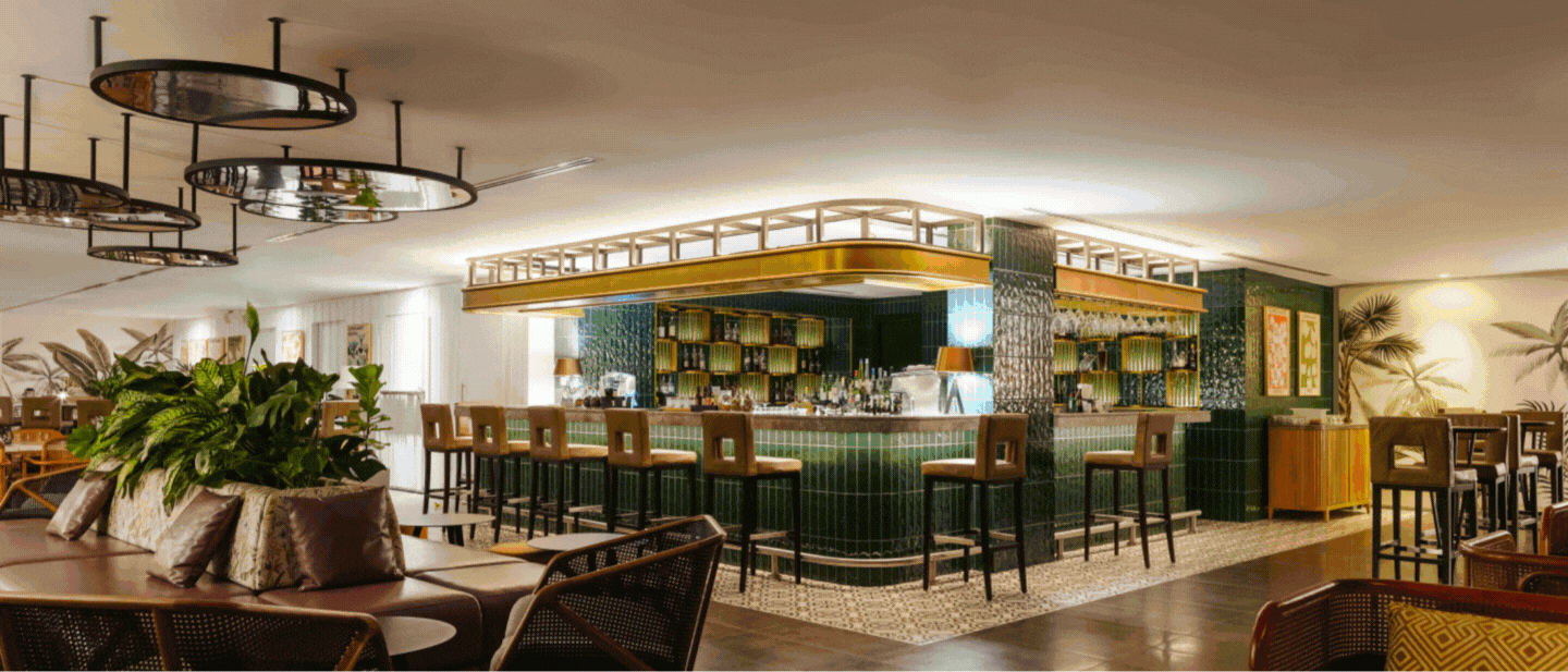 A collage of dining venues and delicious food shots