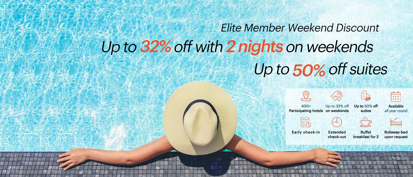 ‘Elite Member Weekend Discount’ promotion for IHG® Rewards Gold Elite, Platinum Elite, Spire Elite members, and InterContinental Ambassadors.