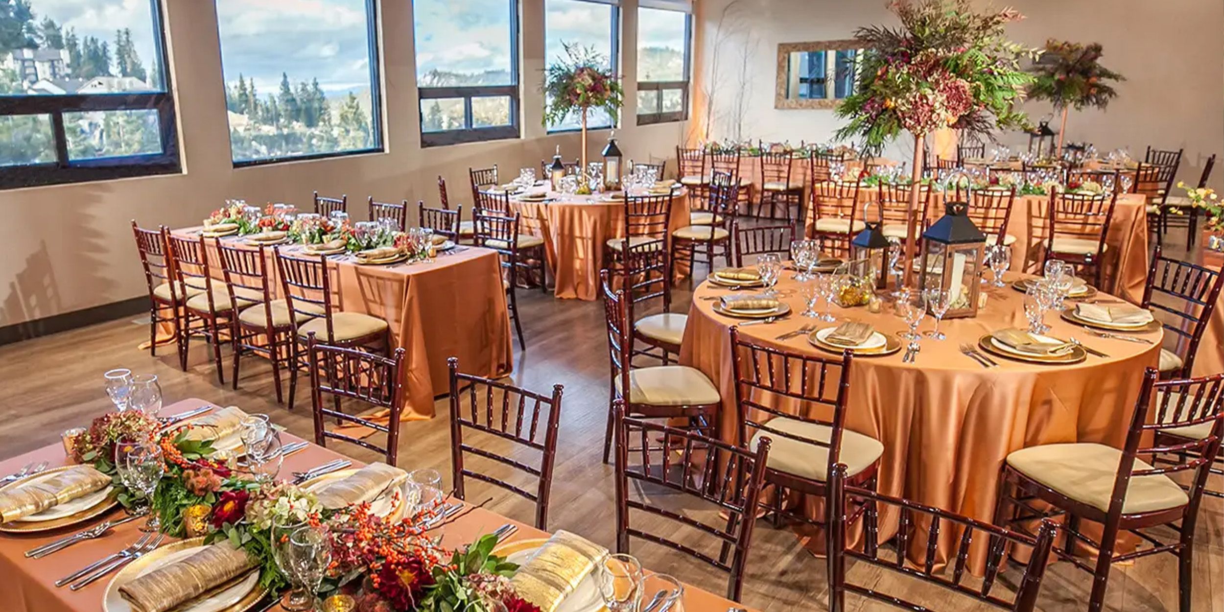 Wedding reception room with tables