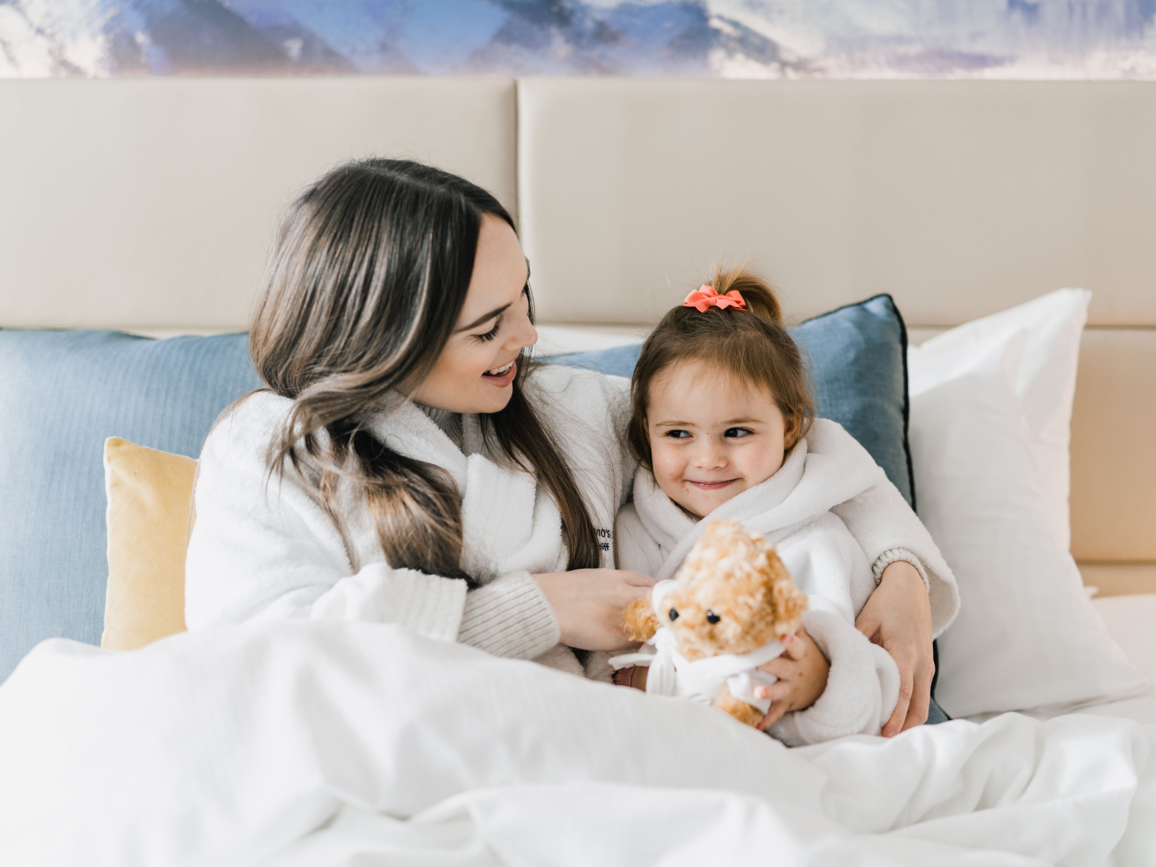 Mother and daughter relaxing in one of our hotel rooms.