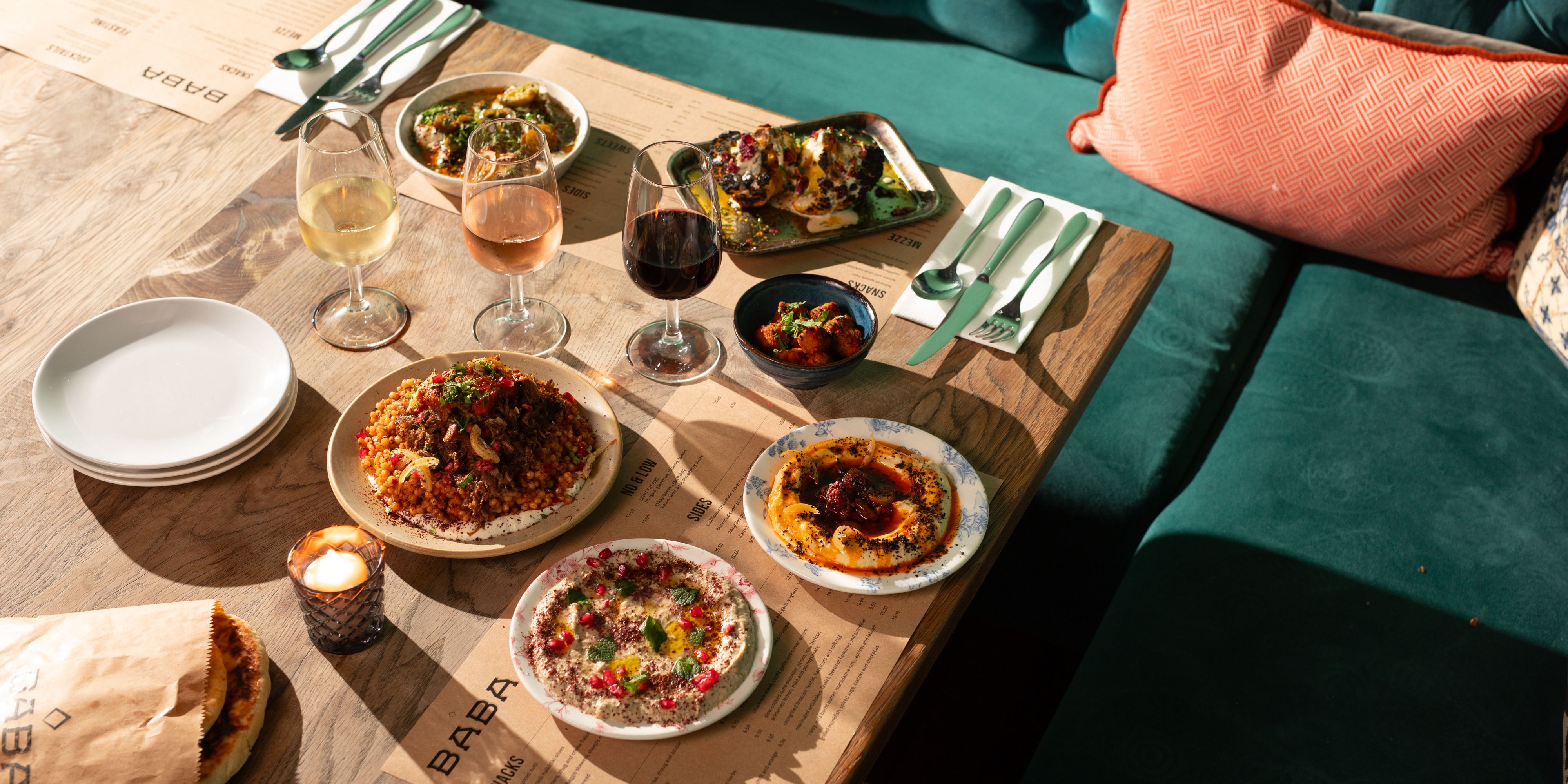 An array of dishes on a table
