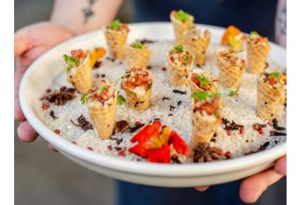 hand passed tray of bite sized cones of ceviche