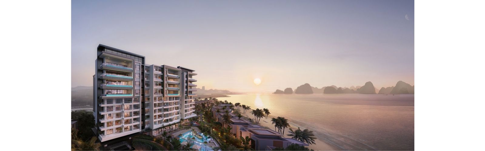 落日余晖下的洲际酒店和海滨景色