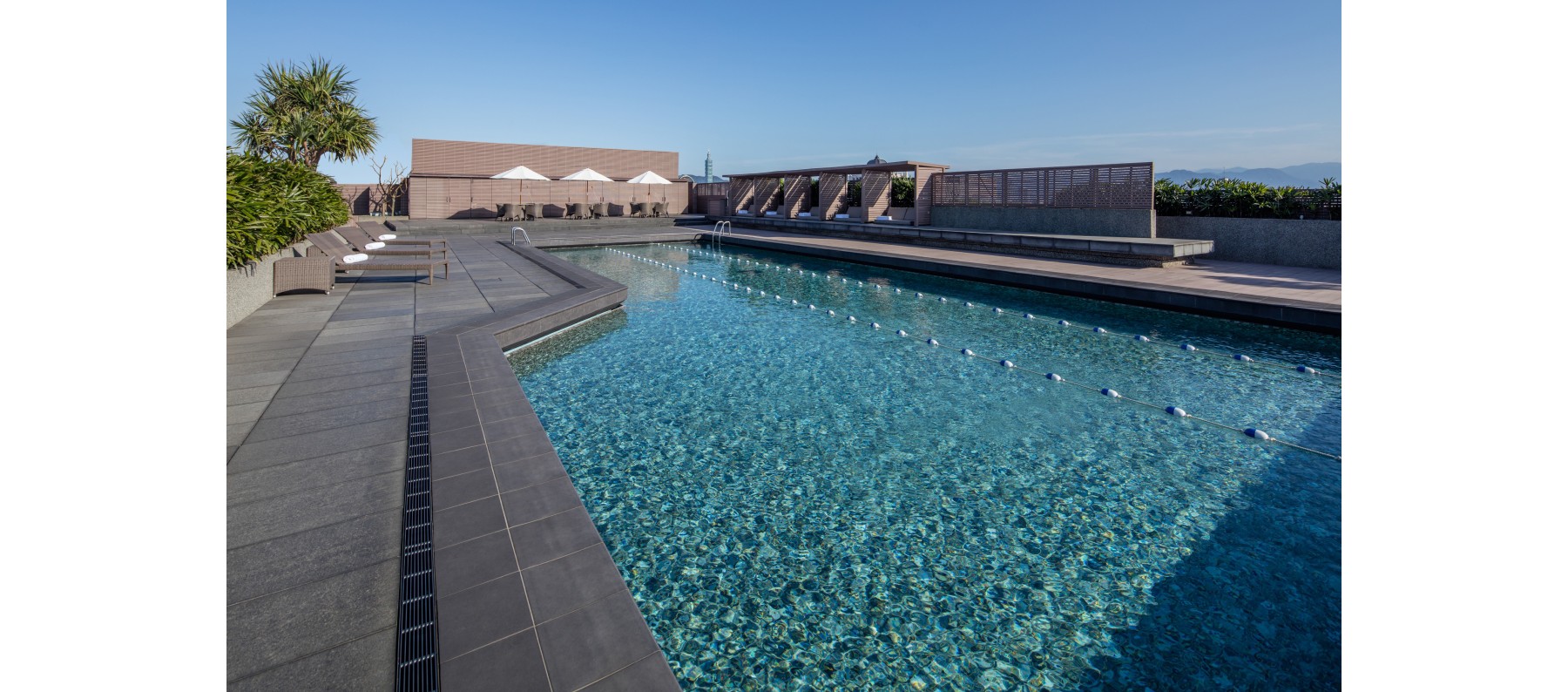 Heated rooftop pool at Regent Taipei with Taipei 101 in the distance
