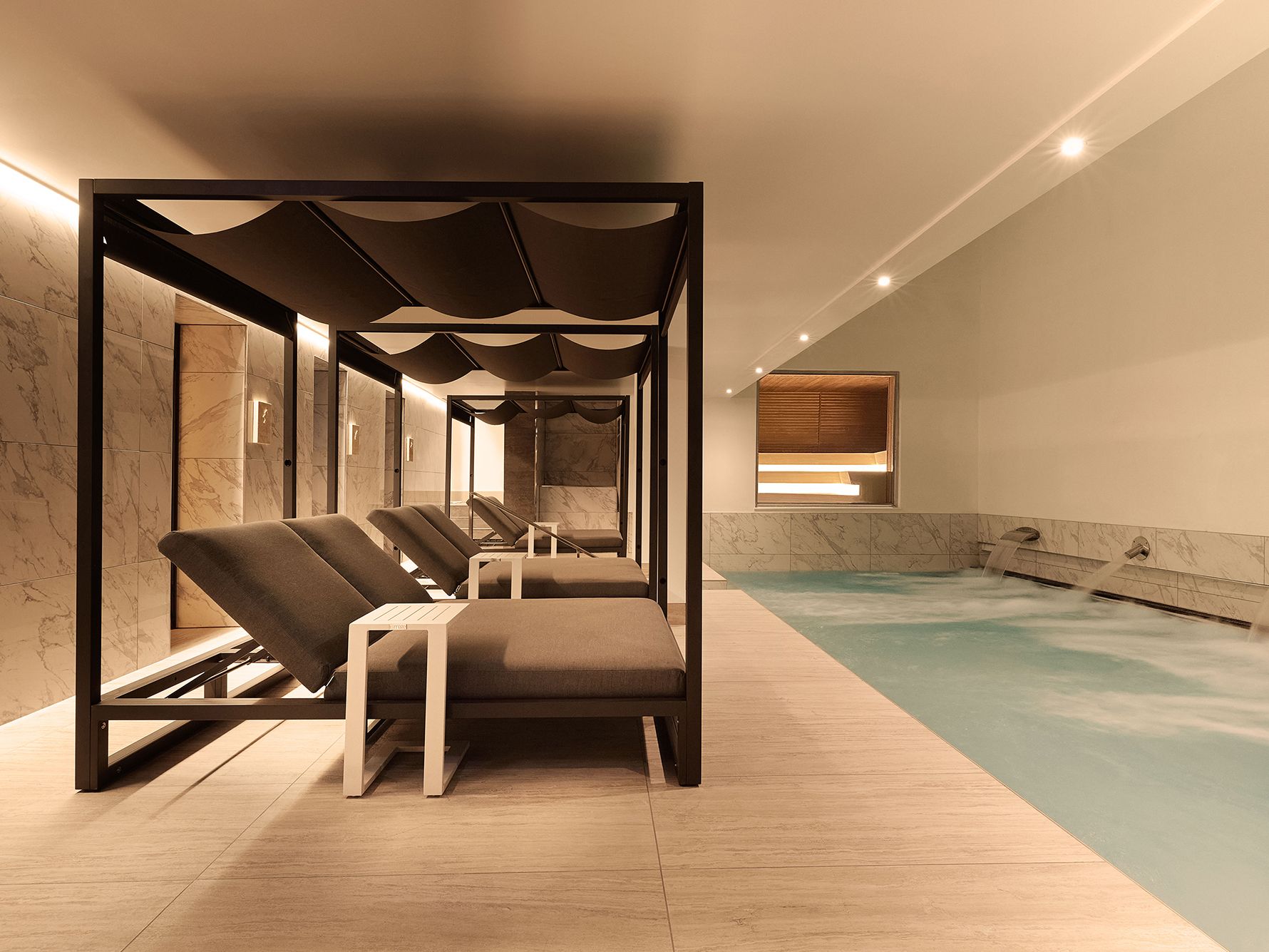 Canopy seating at the pool