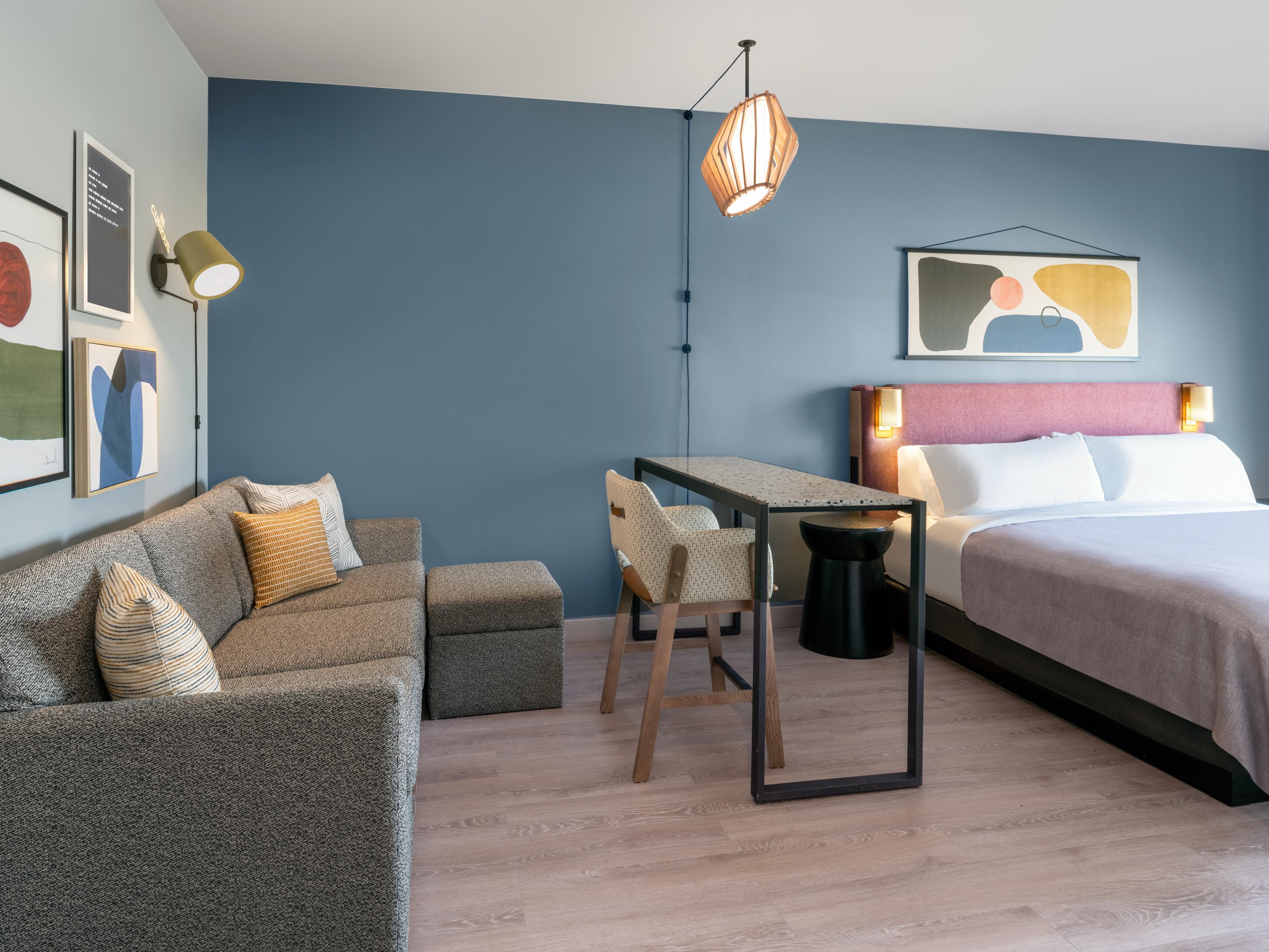 Our spacious suites feature a stand up work space and wet bar.