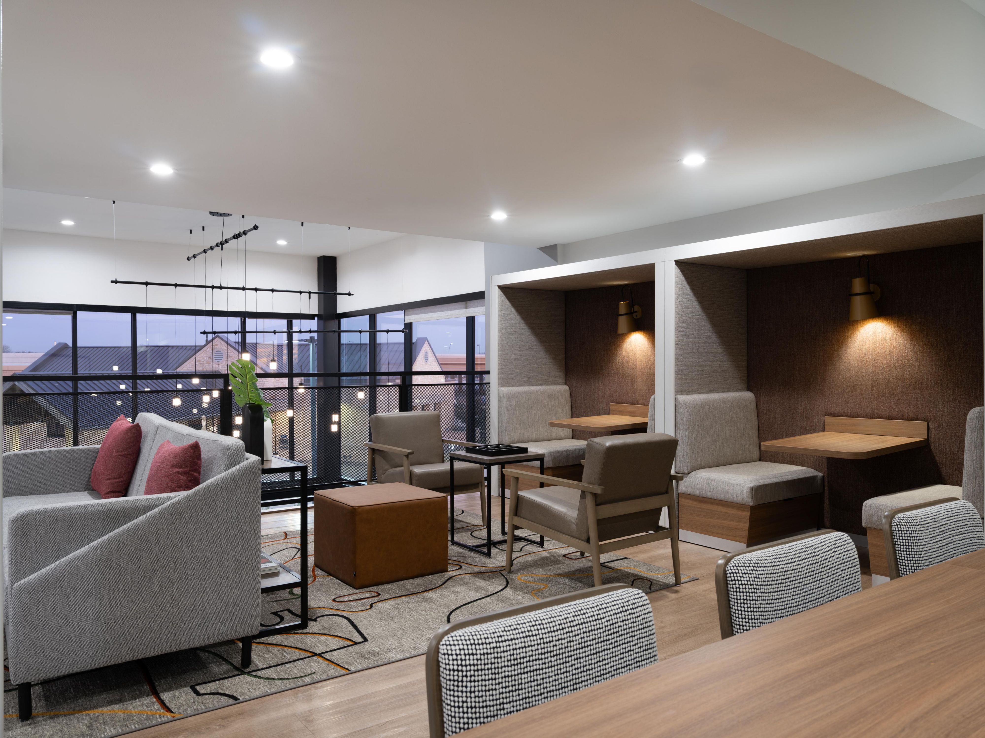 Get comfy with your laptop at one of our coworking tables stocked with outlets. Relax on a cozy couch. Mingle with friends over a game of cards and a mug of bean-to-cup coffee. It’s all possible in our light, bright, two-story lobby.
