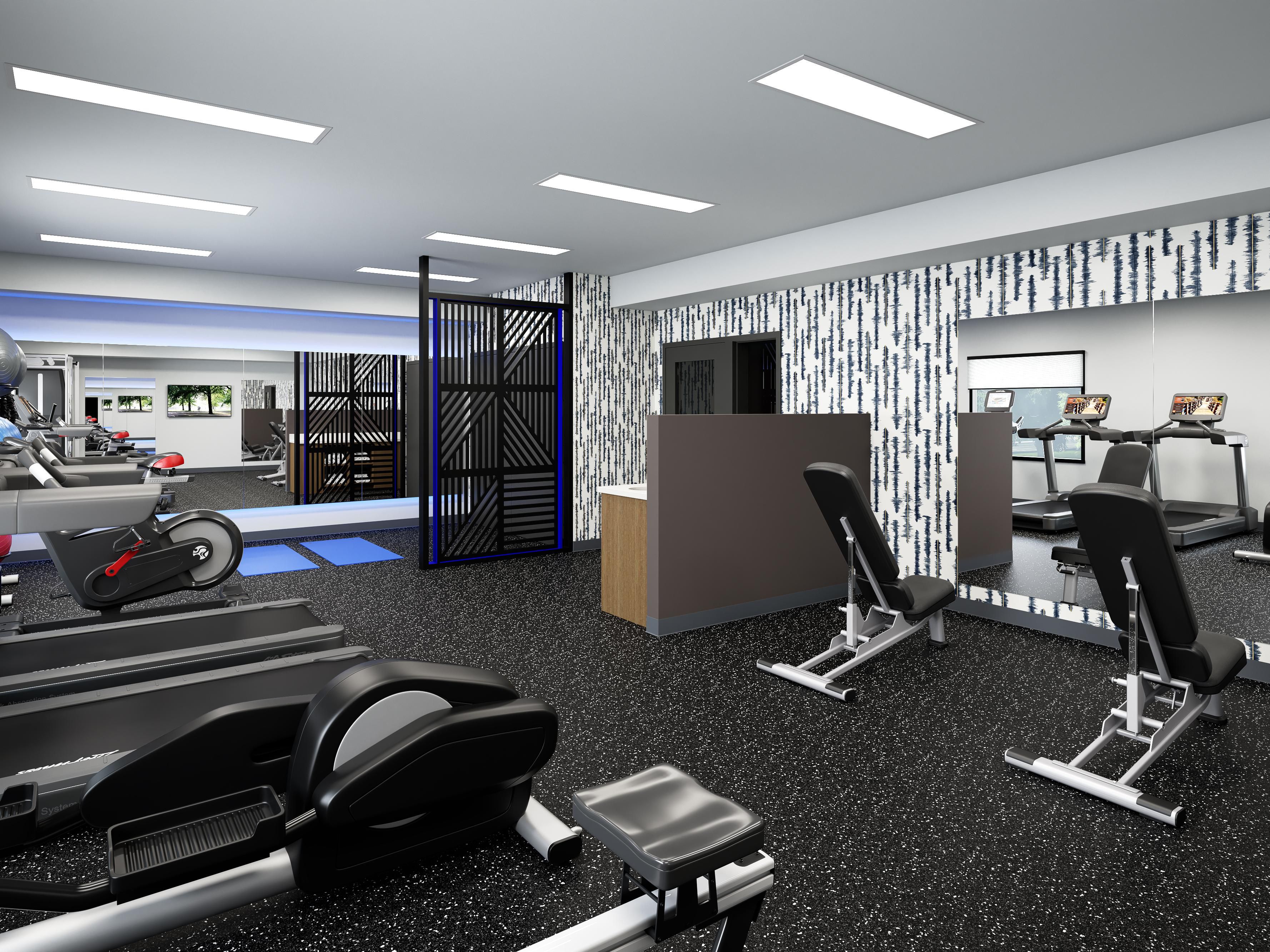 Our Kansas City Airport Atwell Suites™ has spaces for health and wellness. Keep up your workout routine, and burn off extra energy, in our well-equipped 24/7 fitness studio. The fitness center features premium cardio, weight, and strength training equipment, including treadmills, ellipticals, and spin bikes. 