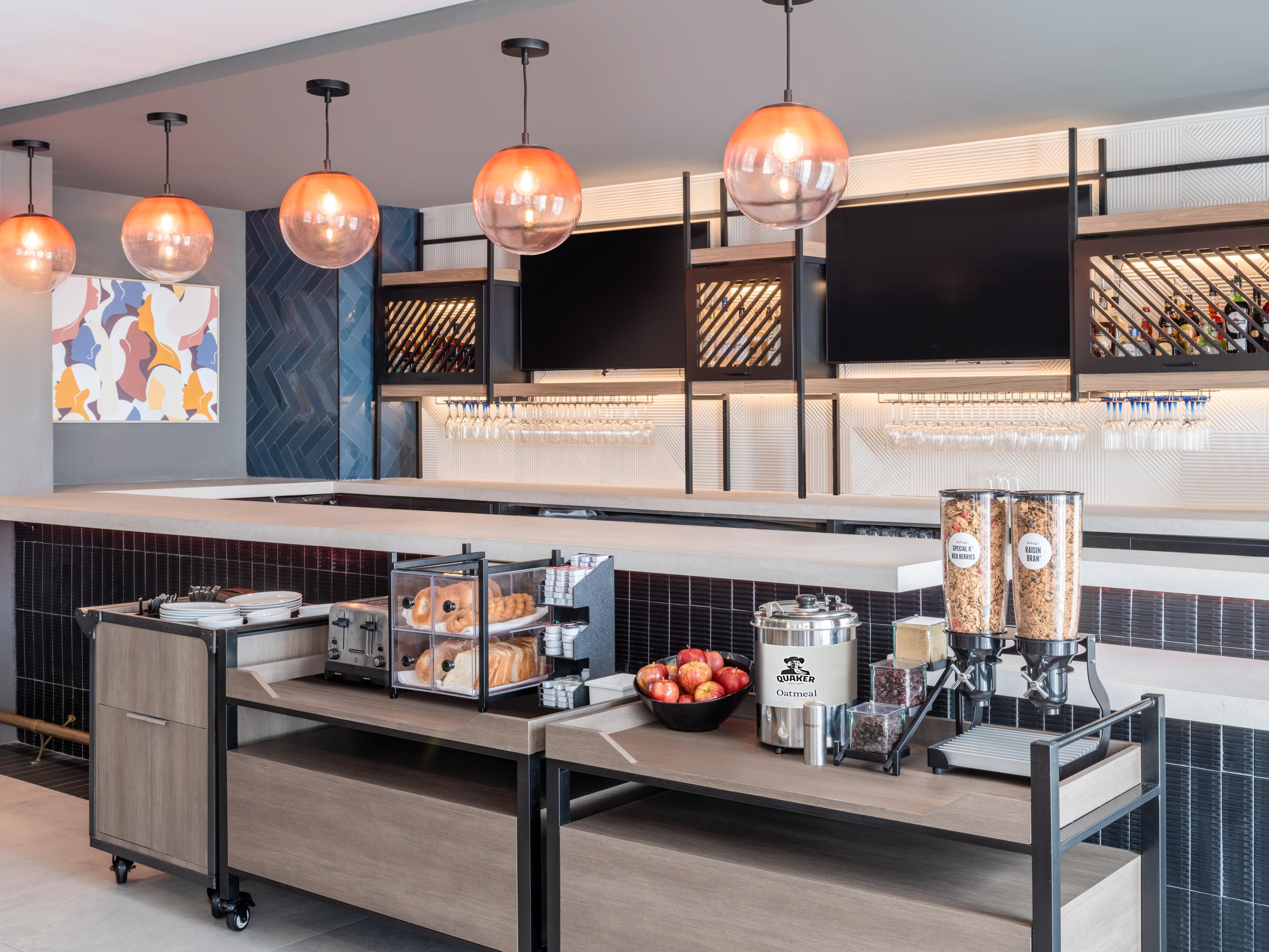 Fuel your day with a complimentary breakfast featuring a variety of delicious hot and cold selections. Enjoy a selection of free beverages such as bean-to-cup coffee, sparkling water and a selection of teas.