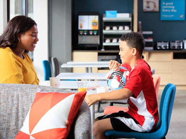 Sports team meeting over breakfast at avid hotels