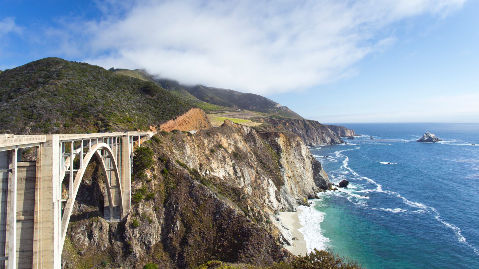 view of picturesque bridge on the california coast south of san