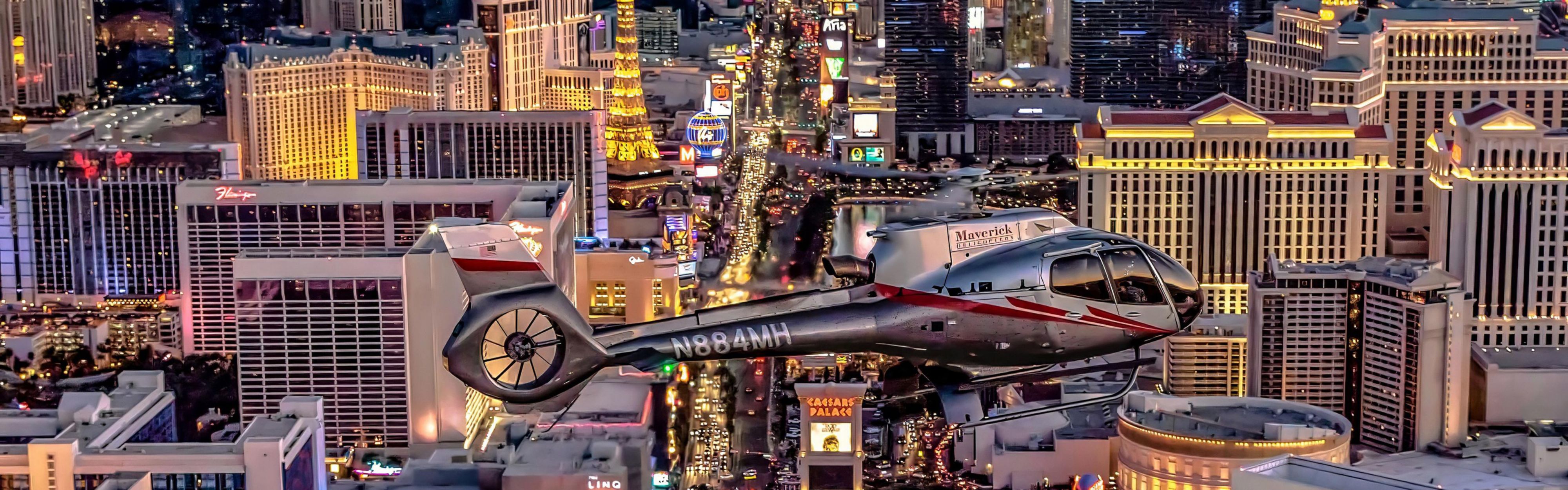 Helicopter tour of the Las Vegas Strip at sunset.
