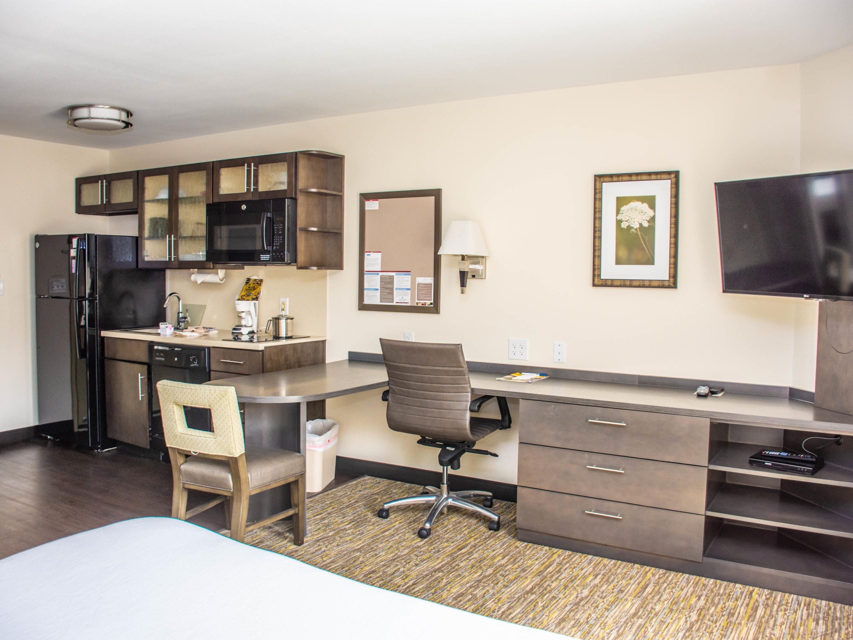 Our counter and kitchen space in our Queen Bed Studio room.