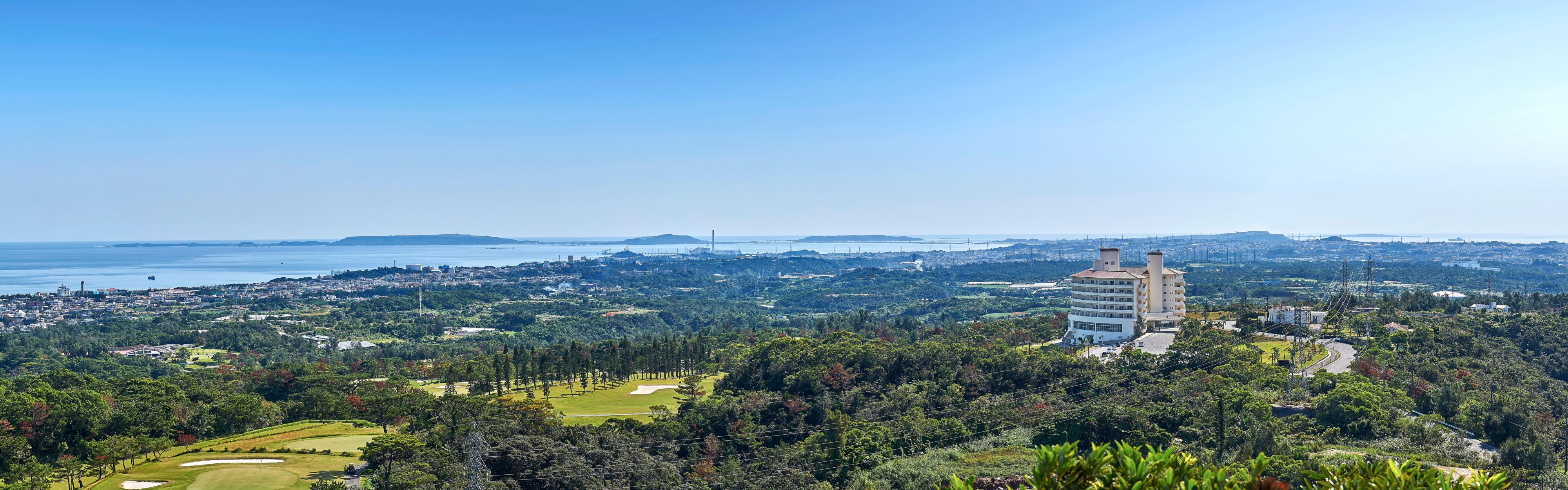 The hotel is adjacent to the golf course.