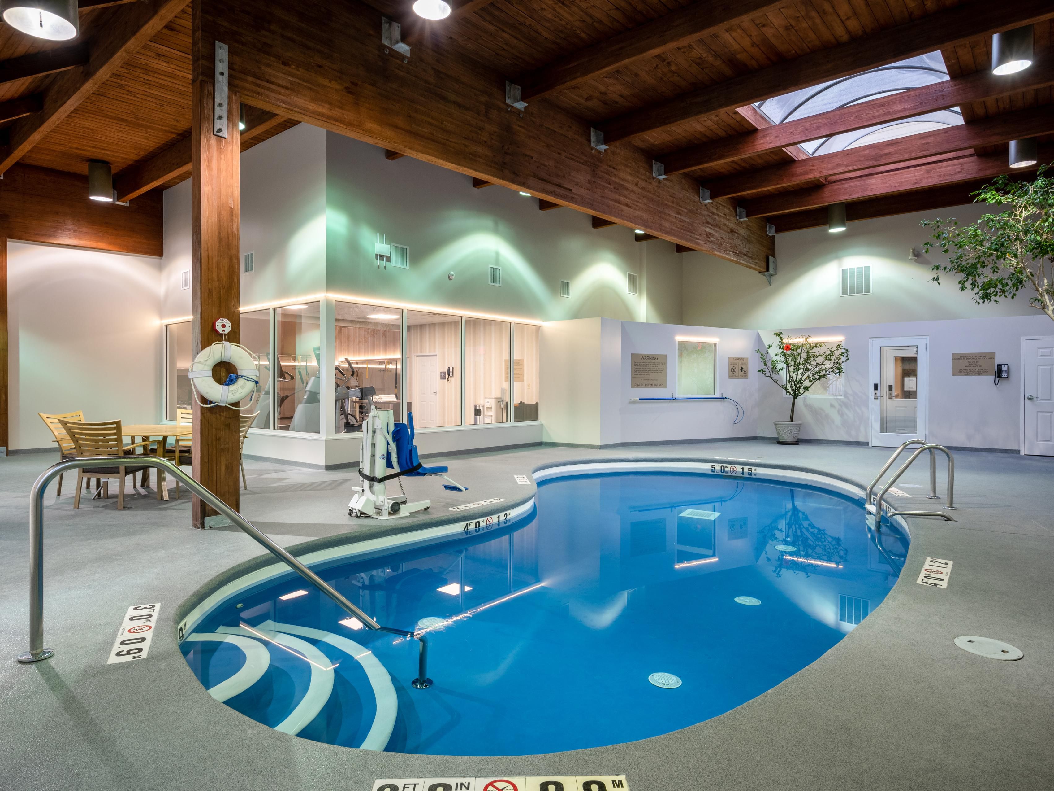 Our indoor heated pool includes ADA/handicap accessible lift.
