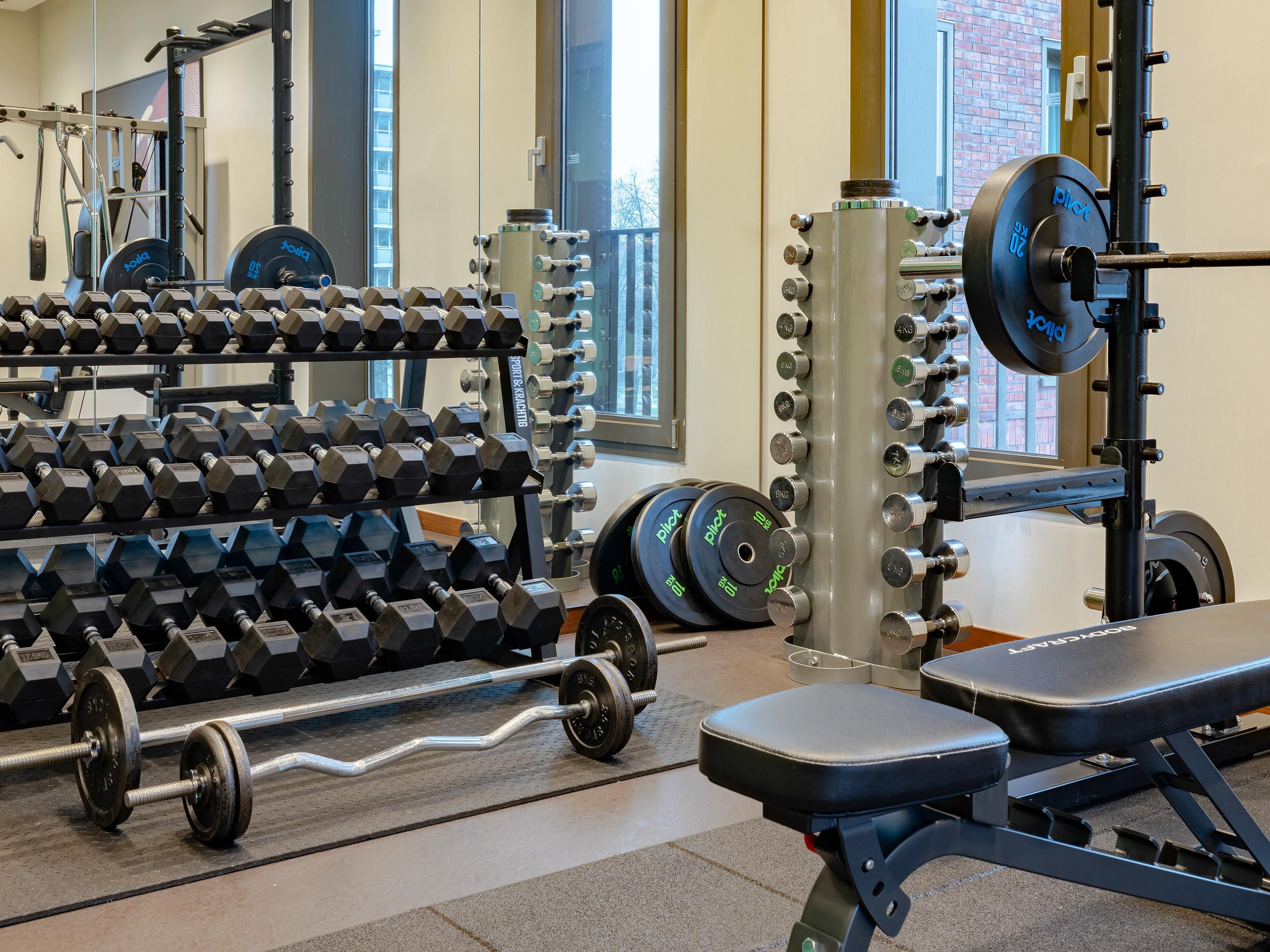Stay fit with our extensive range of free weights in the gym