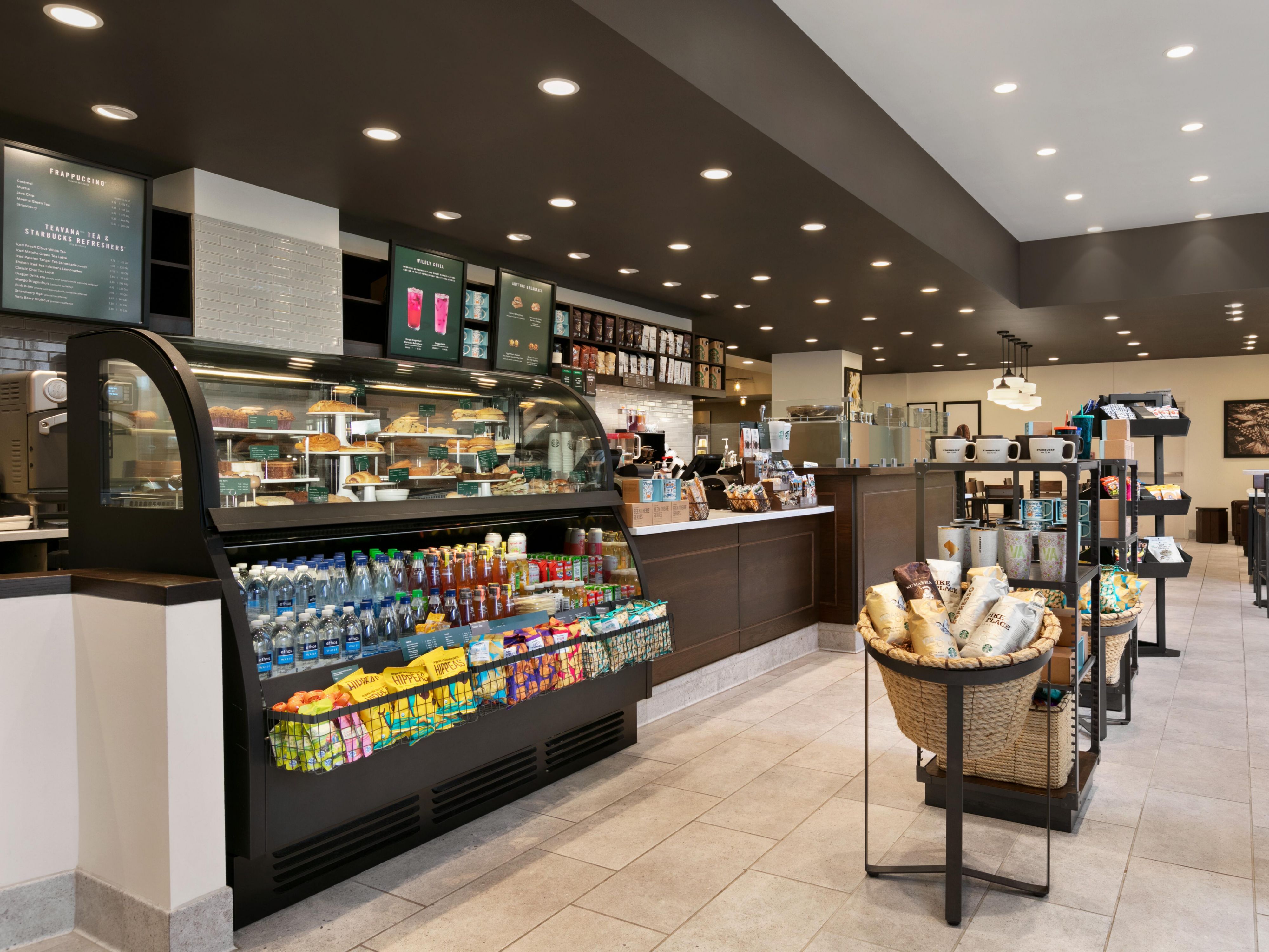 Need a break? Stop by our full-service Starbucks and grab a coffee to go. Featuring your favorite coffee and espresso beverages, teas, bakery items and more.