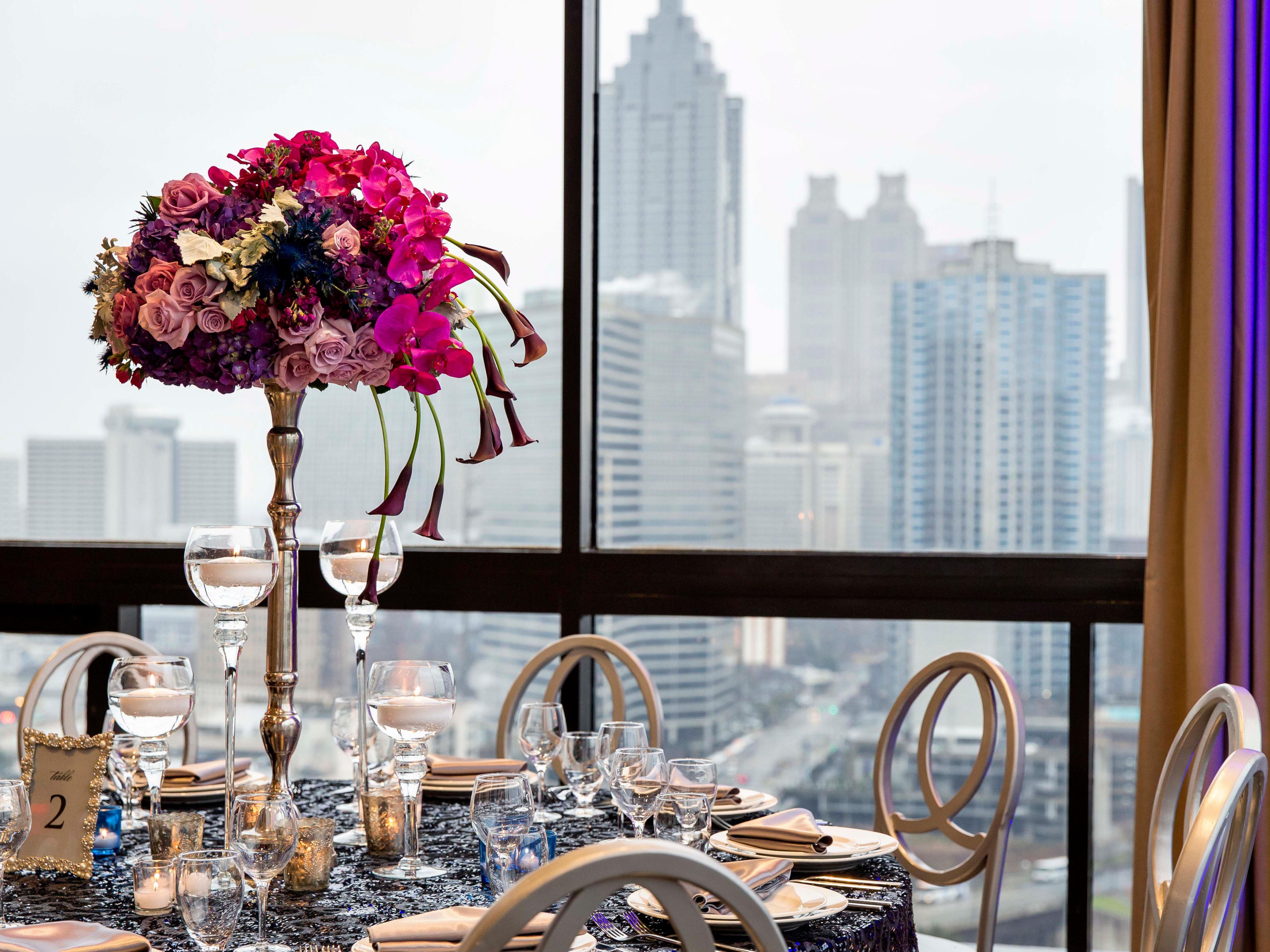 Share your love story where every detail is designed to make your special day unforgettable. From intimate ceremonies to grand galas for up to 700 guests, we offer the perfect setting for your dream wedding. Exchange vows in the Sky Room, where floor-to-ceiling windows and breathtaking panoramic views create a romantic backdrop to say, "I do."