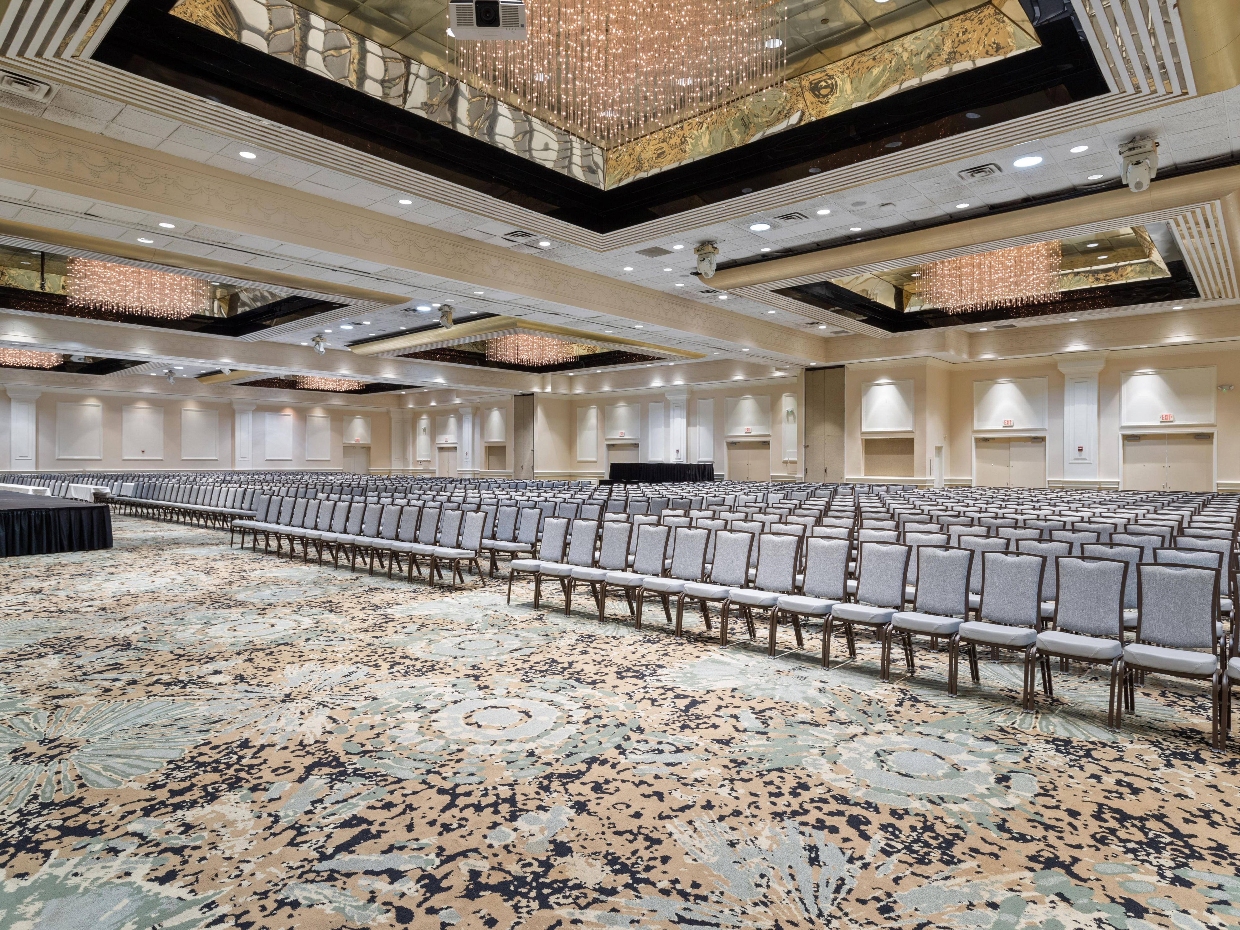 With our meeting rooms and 32,000 sq. ft. of event space, we offer flexibility for events of all sizes. Our largest space can accommodate up to 2,500 guests—ideal for grand-scale conferences and conventions. From corporate seminars to gala dinners, trade shows, or reunions, our versatile venues meet all your needs and exceed every expectation.
