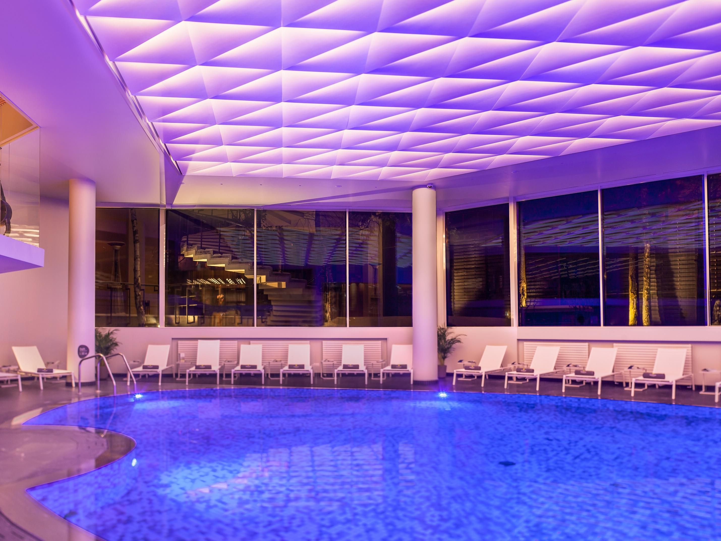 Swimming pool area evening view