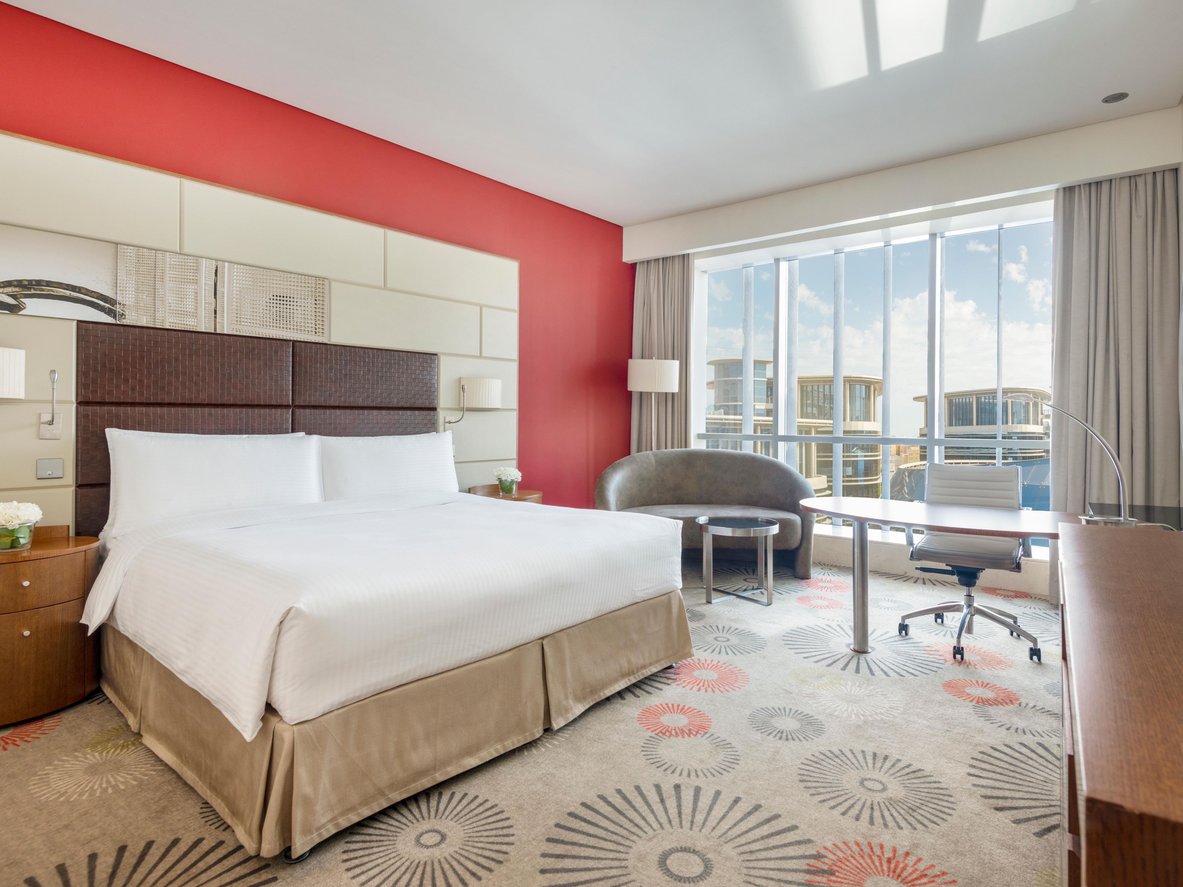 Stylish room with contemporary decor overlooking the city