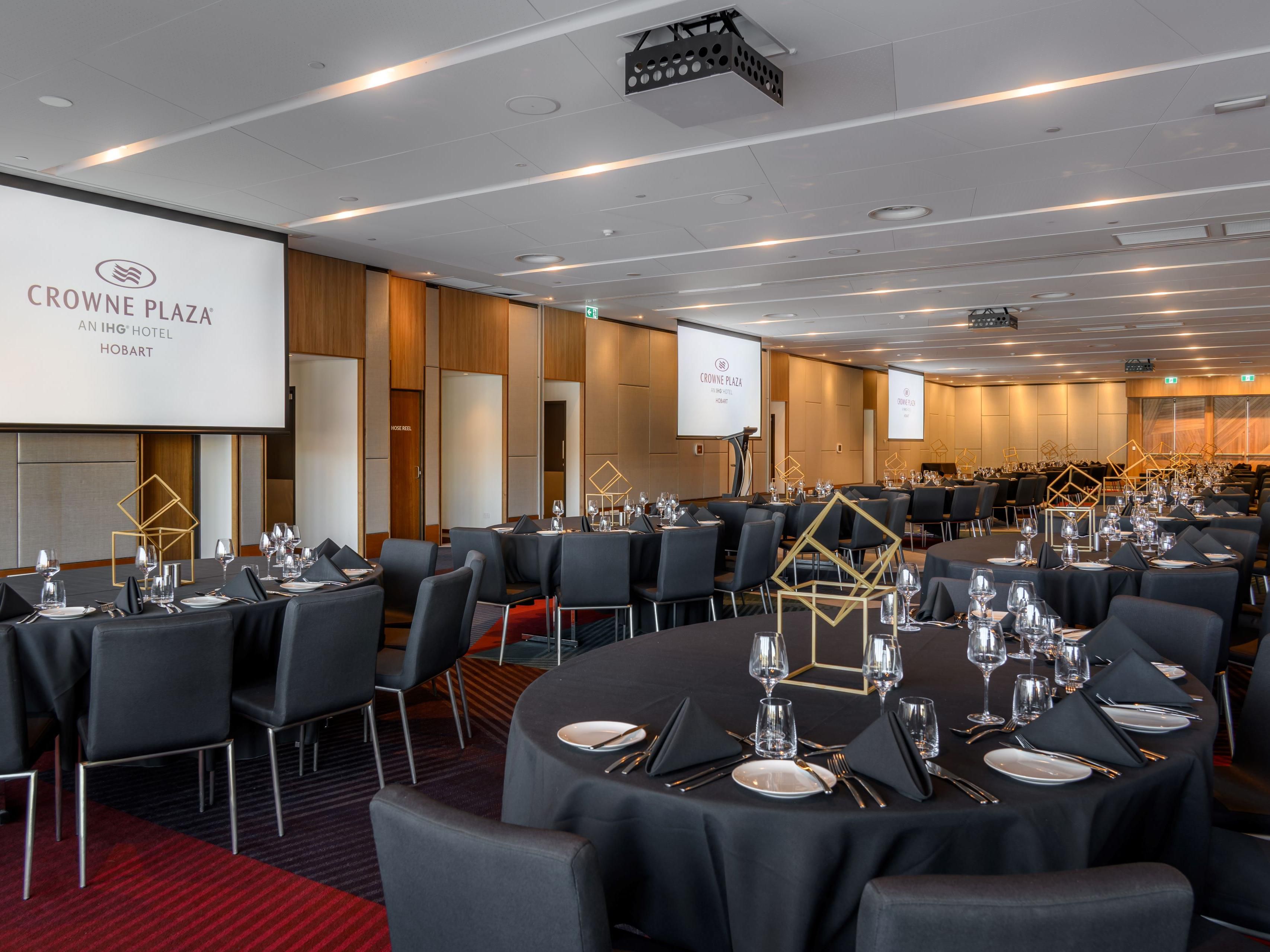 Crowne Plaza Hobart is the perfect hub for corporate or social events. We understand that the conference hall is not your destination; it's your starting point. Our spaces include a ballroom that comfortably fits 35 round tables with a stage or 500 people with theatre setting. Featuring unique spaces such as The Deck and our outdoor courtyard.