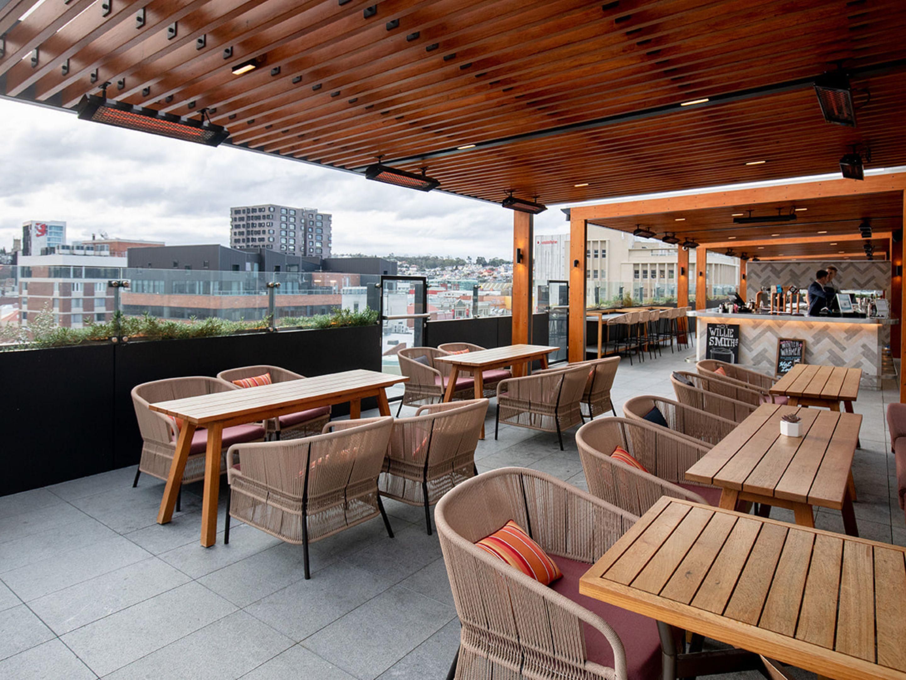 Unwind at The Deck, our relaxed outdoor dining space featuring fresh, locally inspired meals and a wide selection of drinks. With sweeping views of Hobart and Mount Wellington, it’s the perfect place to soak up the scenery while you dine. Heated for year-round comfort, The Deck offers a casual yet memorable way to enjoy Tasmania’s finest flavours.