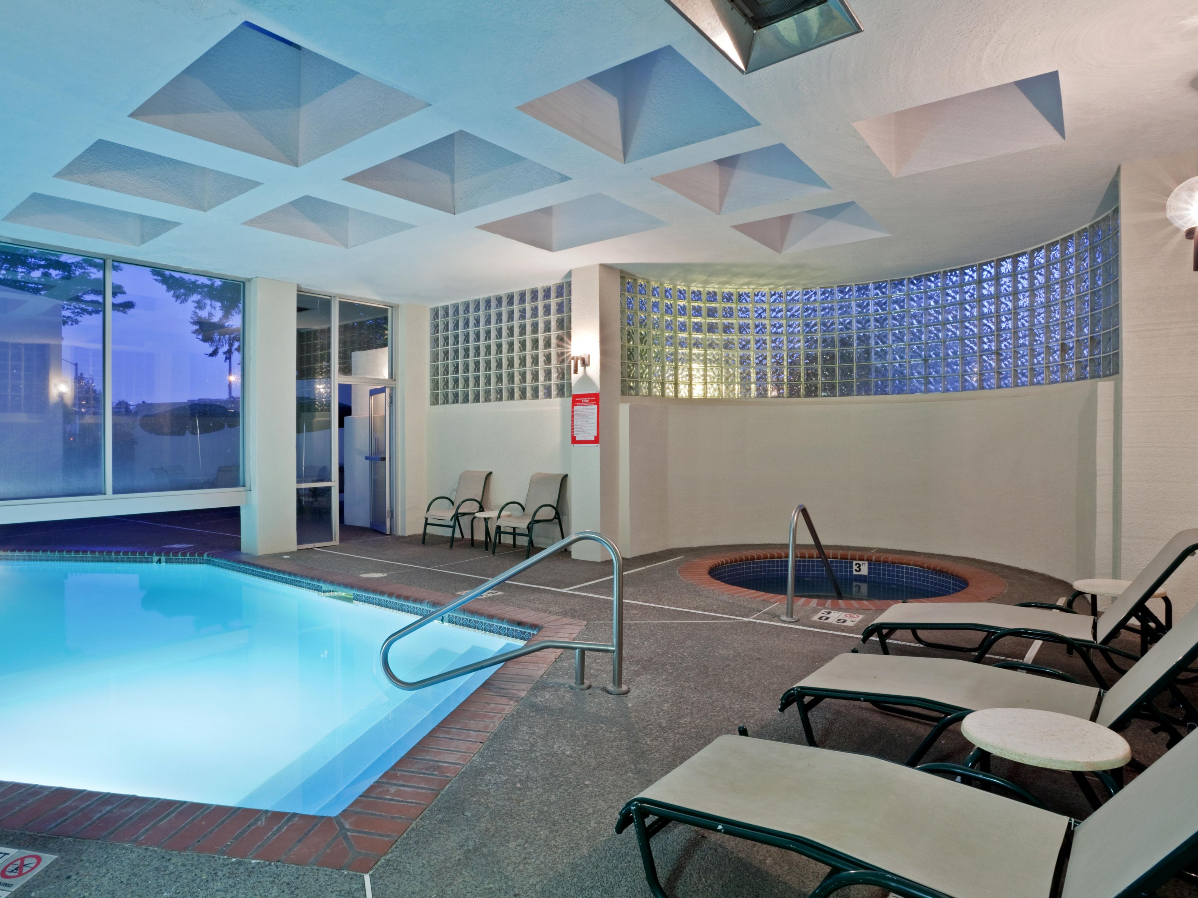 Relax at our fully-accessible indoor and outdoor heated pool with a hot tub. Swim in the sunshine and lounge poolside or take a dip in our indoor pool during cooler days. Maintain your fitness routine in our 24-hour Fitness Center equipped with weights and cardio options, including stationary bikes, ellipticals, and a treadmill.​