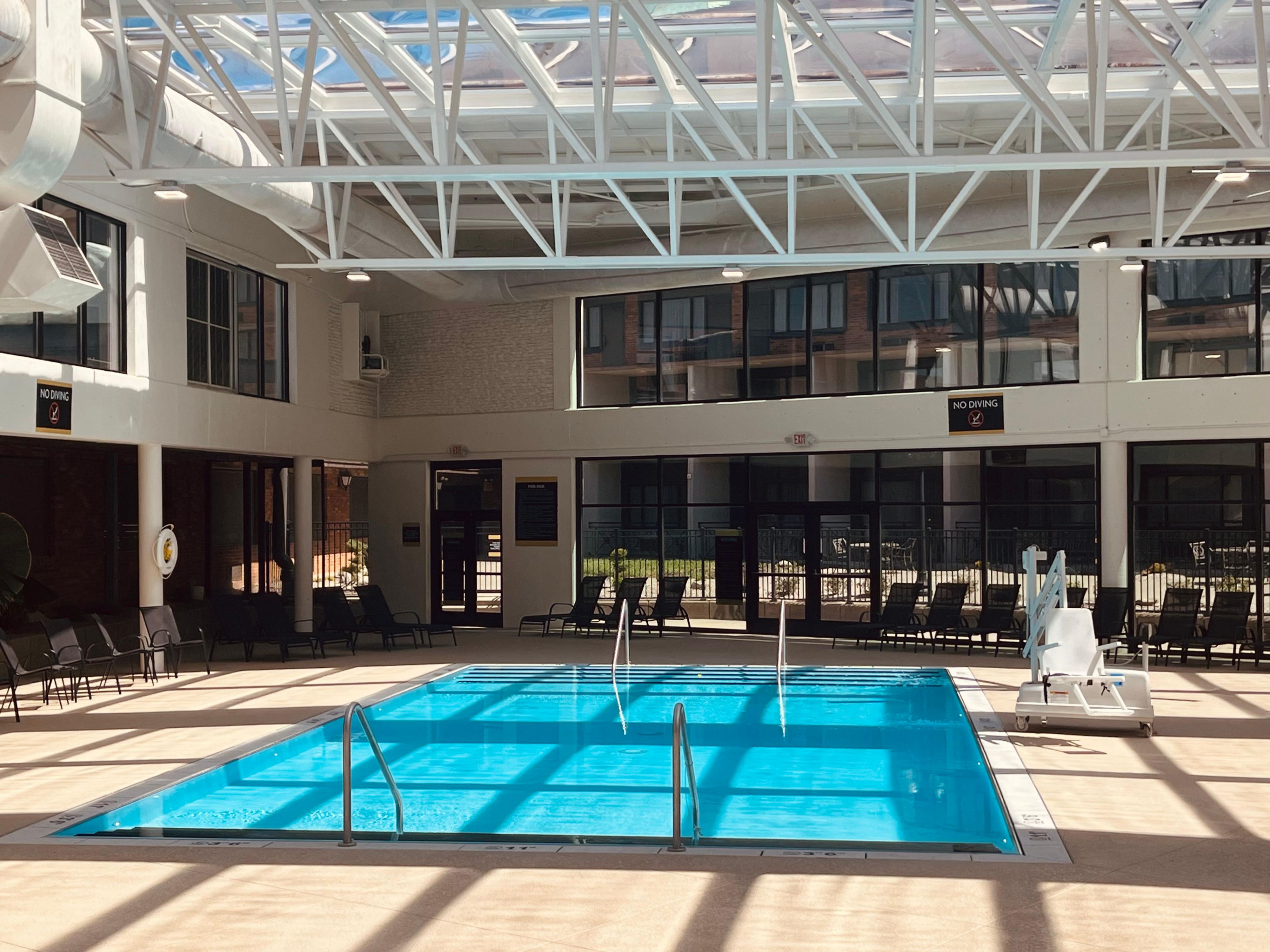Take a break and unwind in our newly renovated indoor pool area, now brighter and better than ever. Surrounded by windows and a soaring glass ceiling, it’s the perfect spot to soak in the sun—rain or shine.