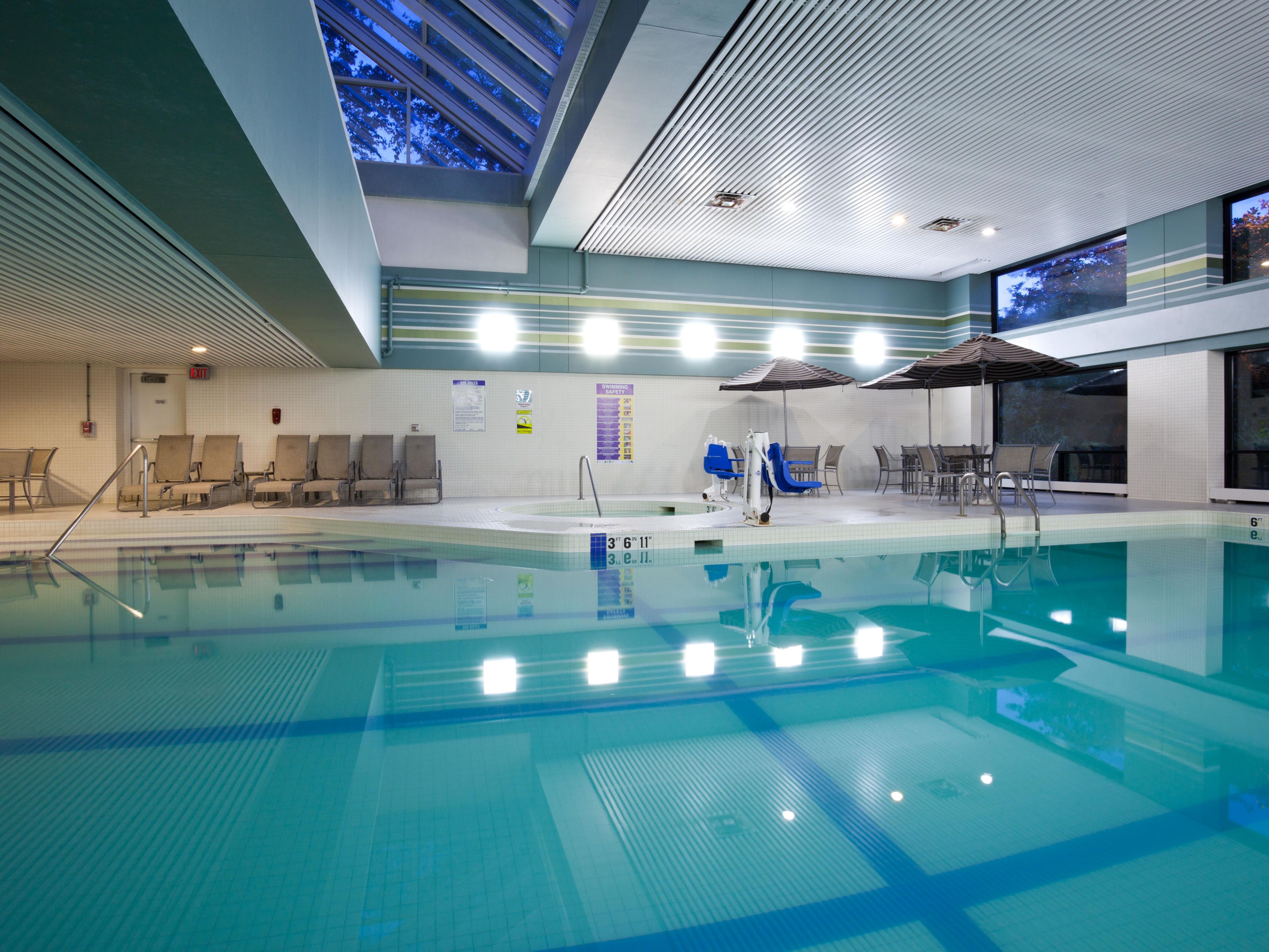 Swim in our Indoor saline pool with ADA accessible lift.