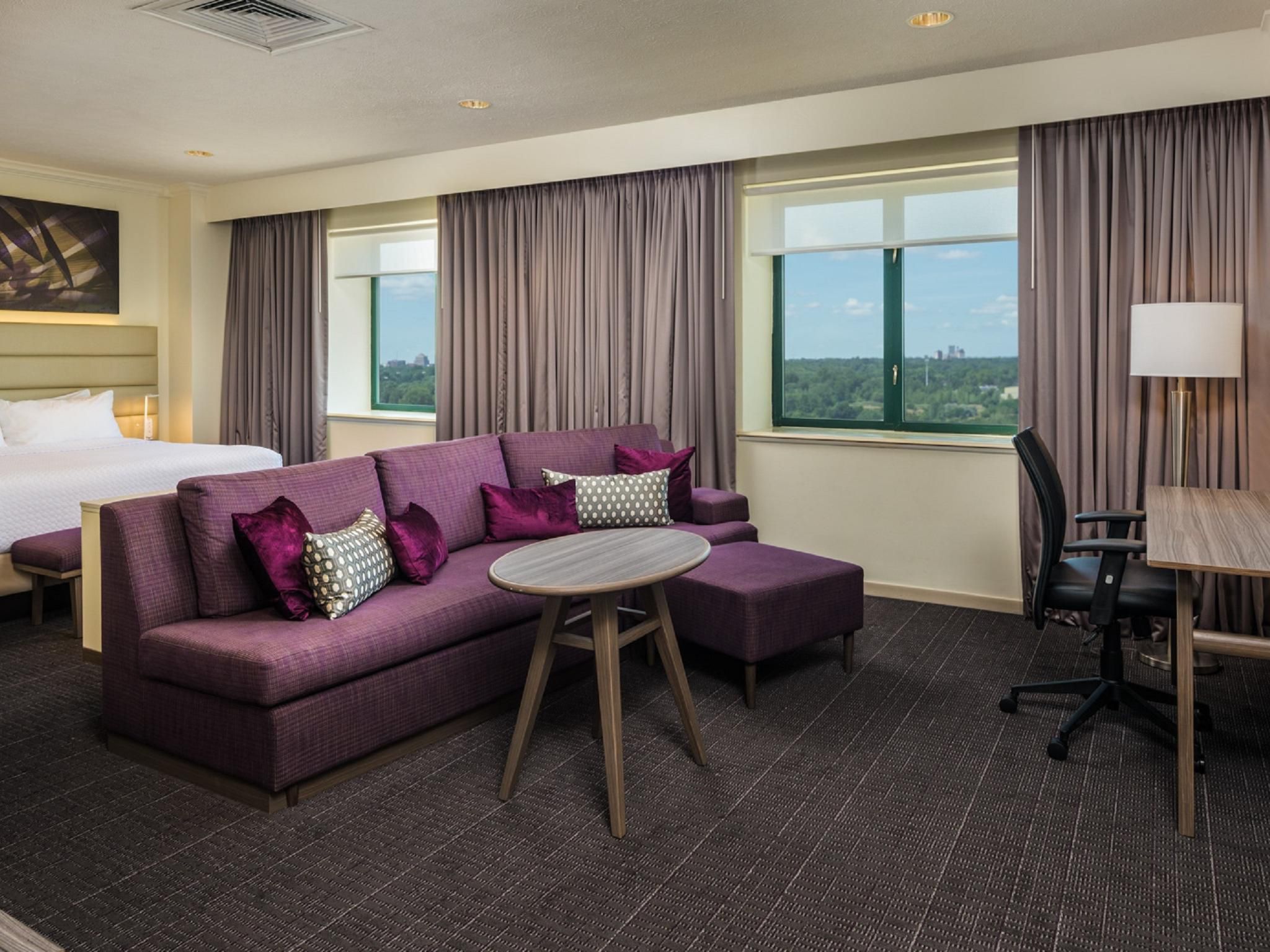 Need extra space? Our Suites fit your lifestyle just right. We offer two types of suites. Two-room suites offer a separate living room with ½ bath, mini-frig and Keurig. The bedroom is separated from the living room by French doors and features a king sized bed. Our studio suites also include 1½ baths and offer a king bed with a large sitting area.