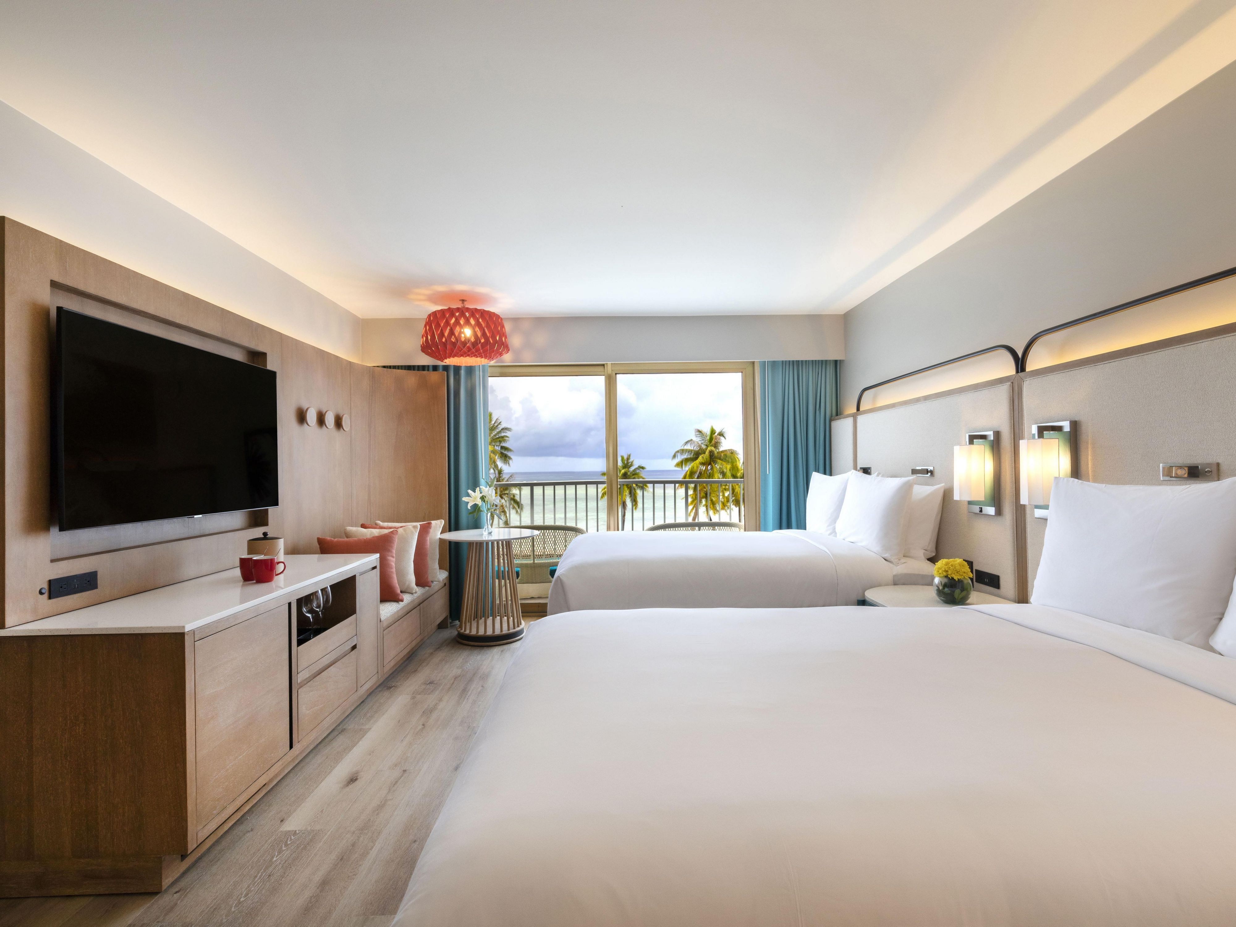 Beautifully appointed suite is decorated with wooden furnishing