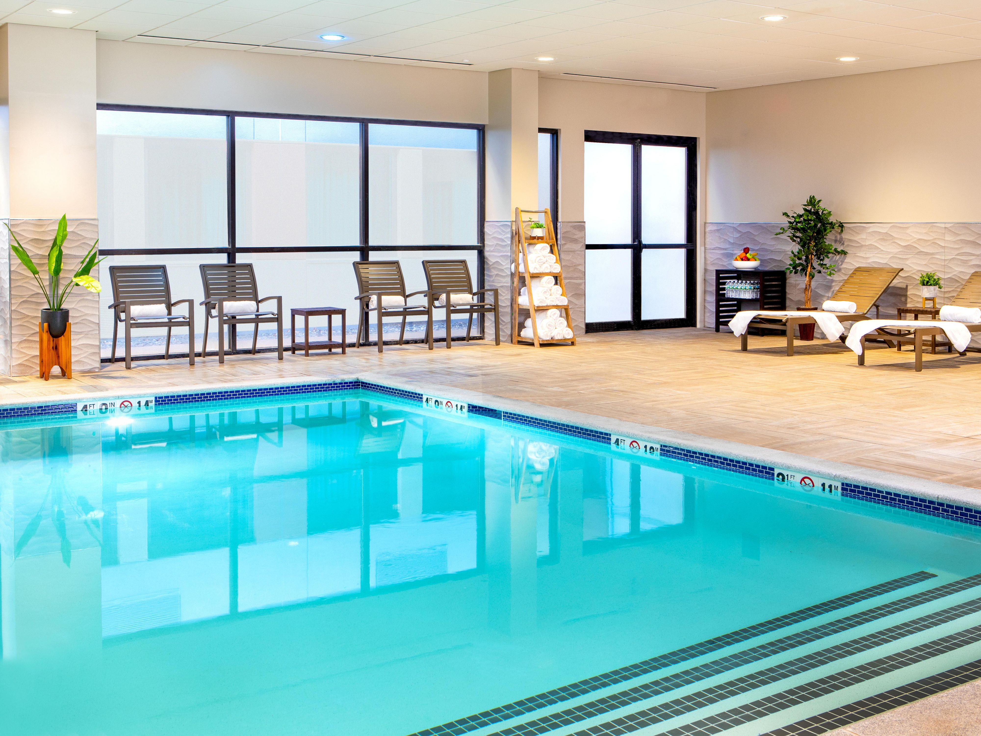 The indoor Saline Salt Filtration Heated pool is open daily and the perfect place to relax after a long day at work or out exploring in Boston.