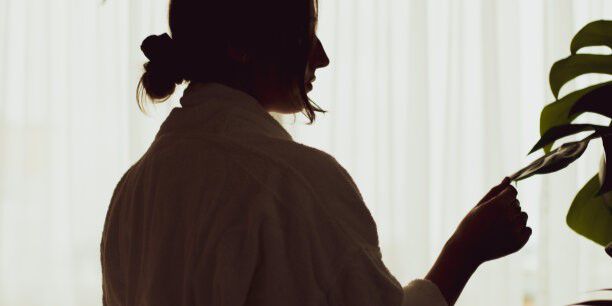 A woman checking her purse