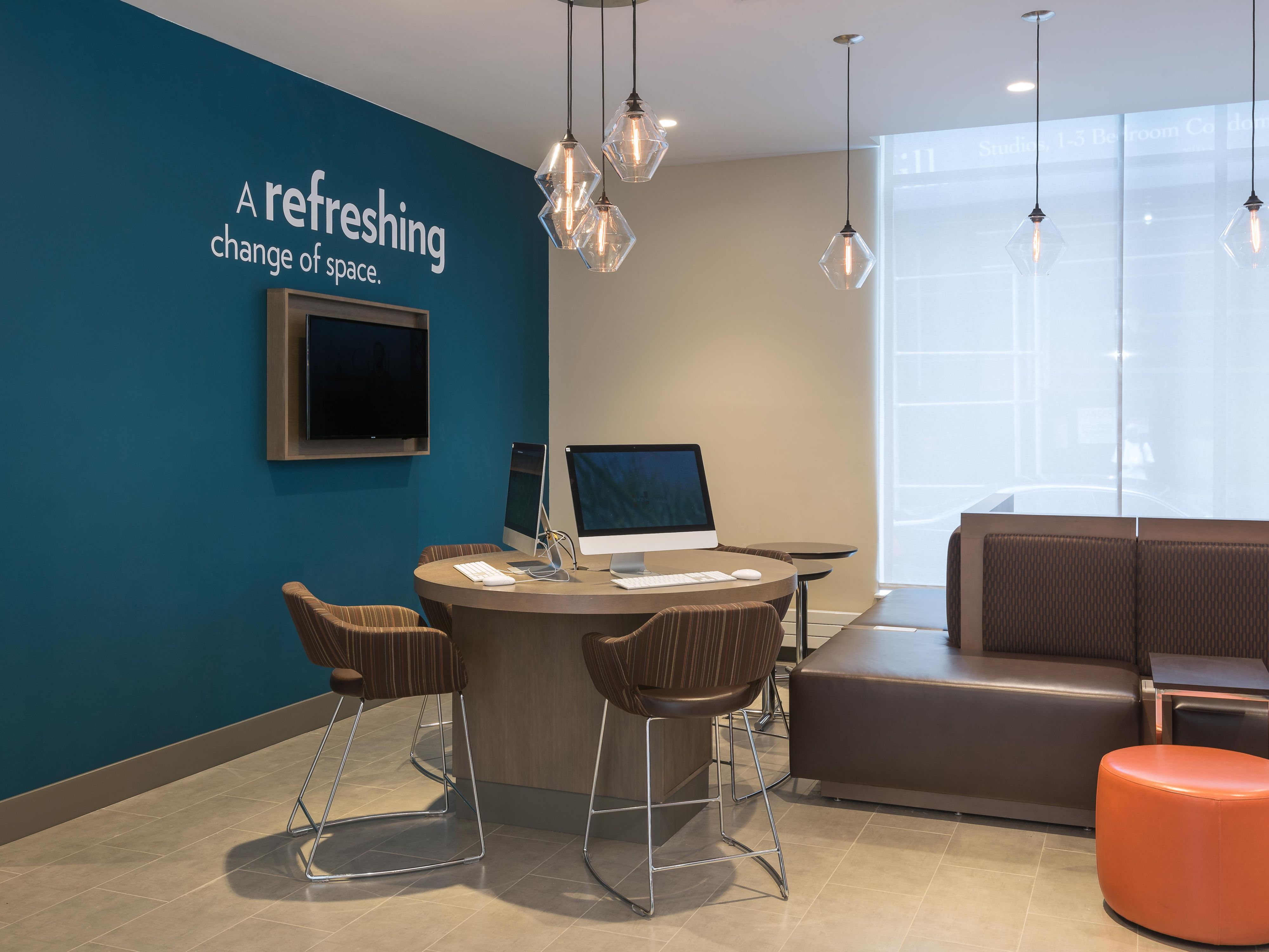 Business center with desktop computers