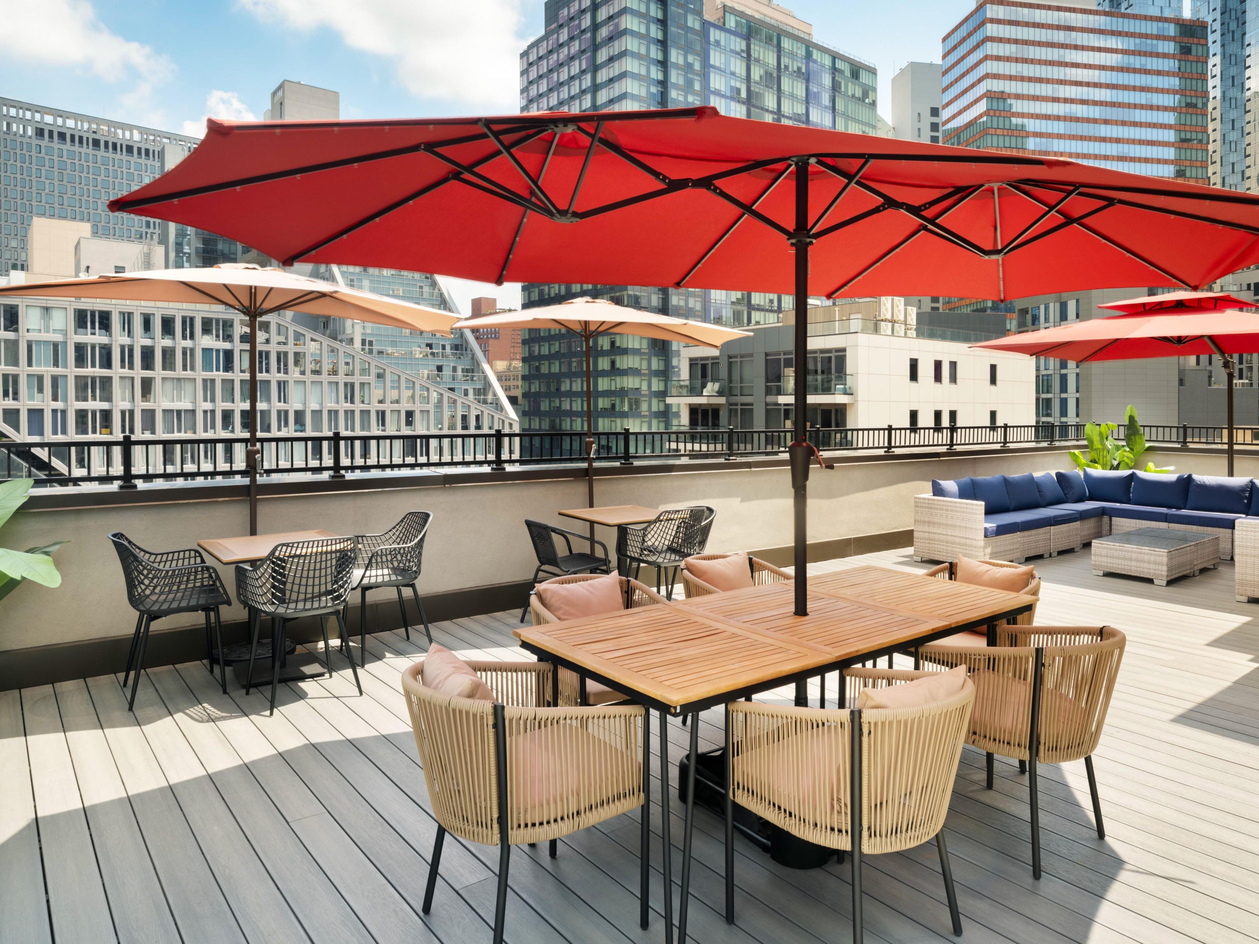 Visit our rooftop patio with skyline views of New York City