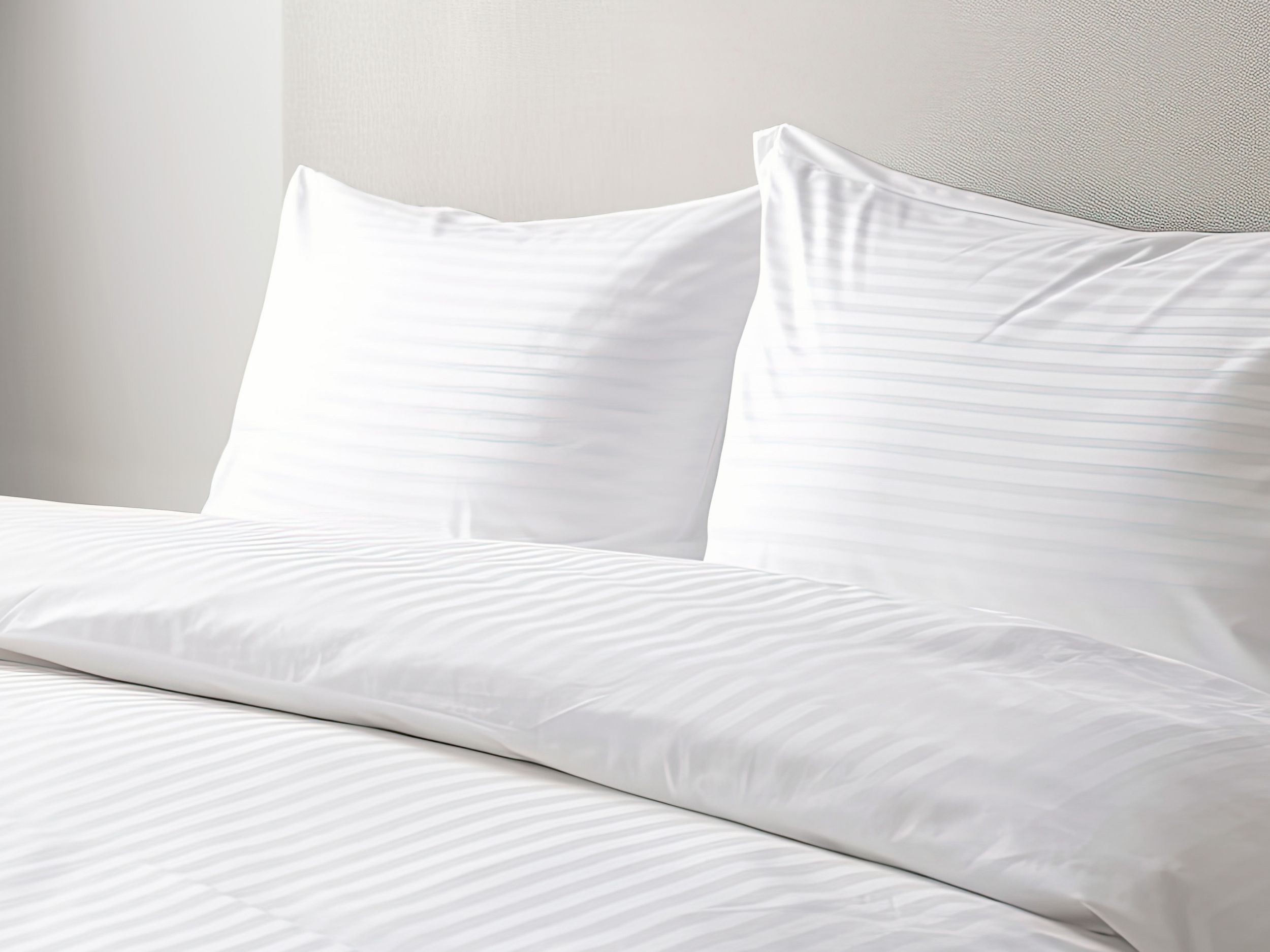 Hotel bed with white sheets
