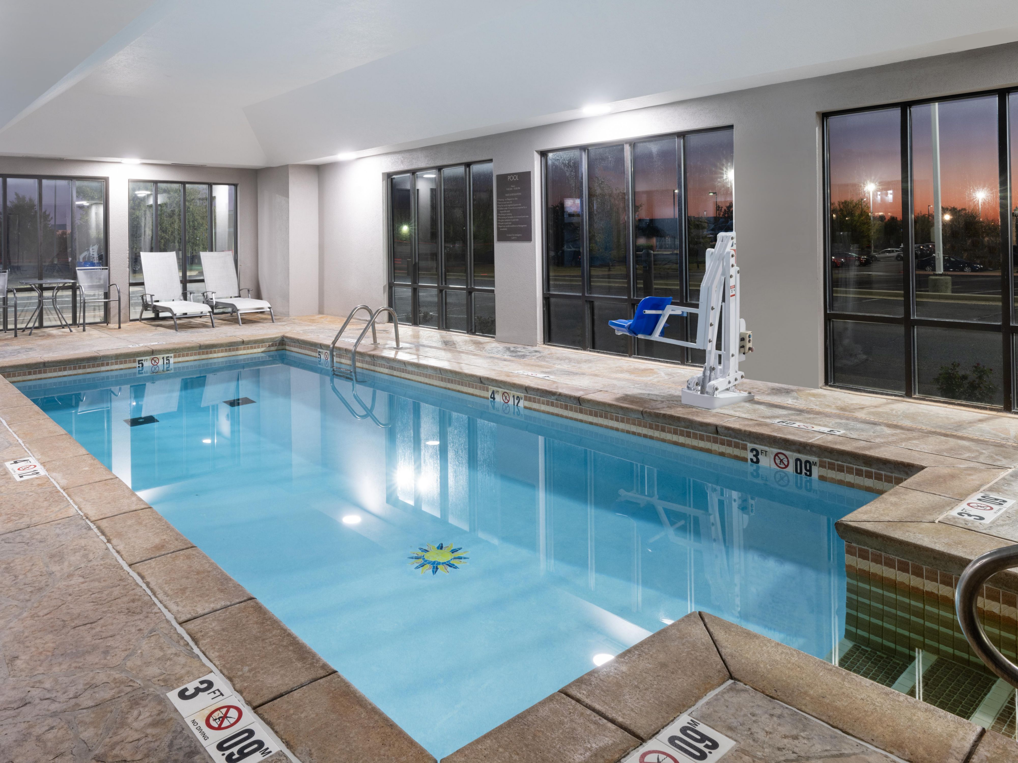 Take a dip in our heated indoor pool, open daily from 9:00 AM – 10:00 PM for your year-round enjoyment. Start your day with invigorating laps, make a midday splash, or enjoy a leisurely evening swim. Whichever you prefer, our pool is the perfect place to relax, play, and unwind. 