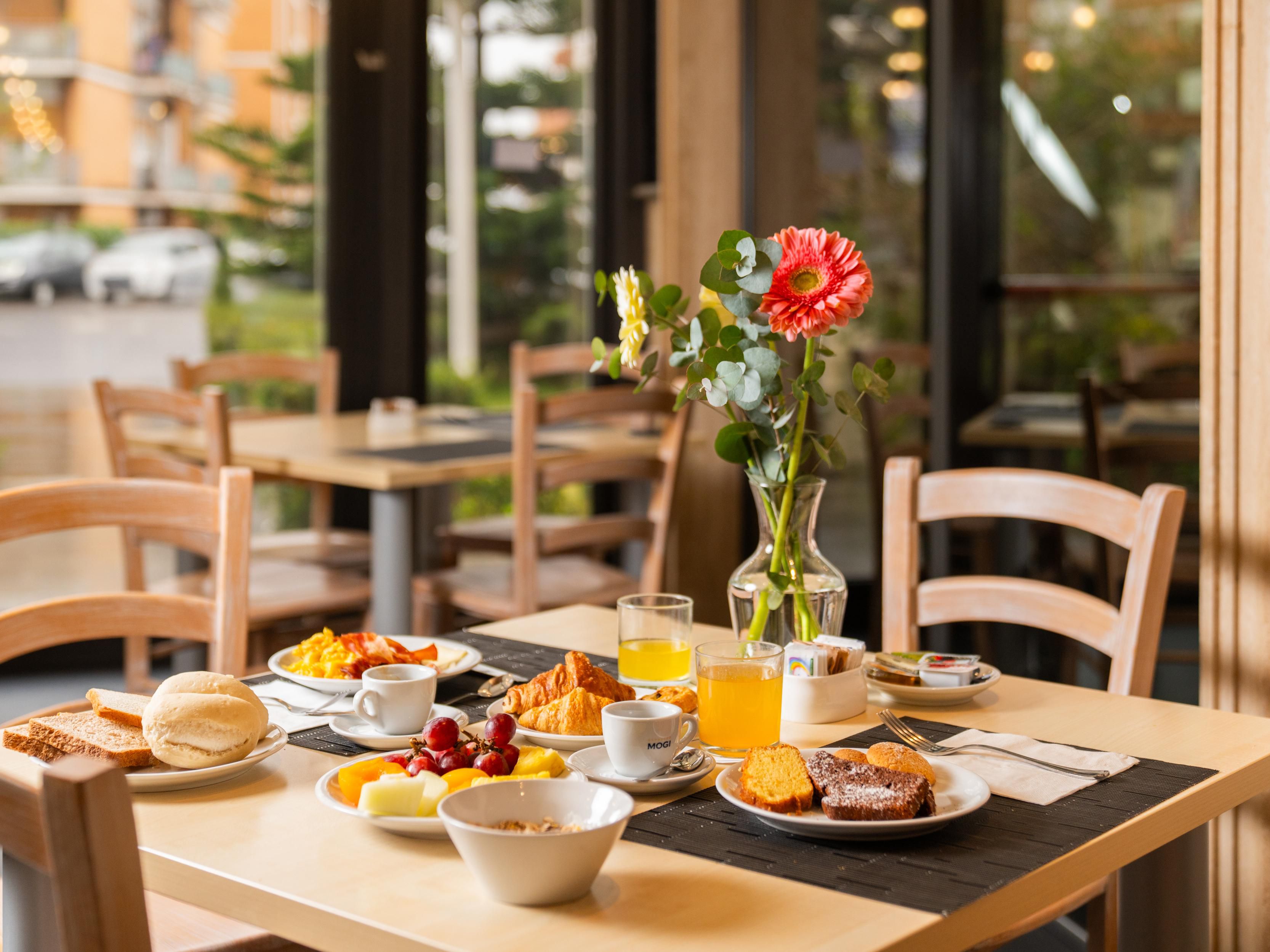 The breakfast buffet includes both Continental and Italian breakfast, with a curated selection of homemade pastries and hot and cold drinks.
