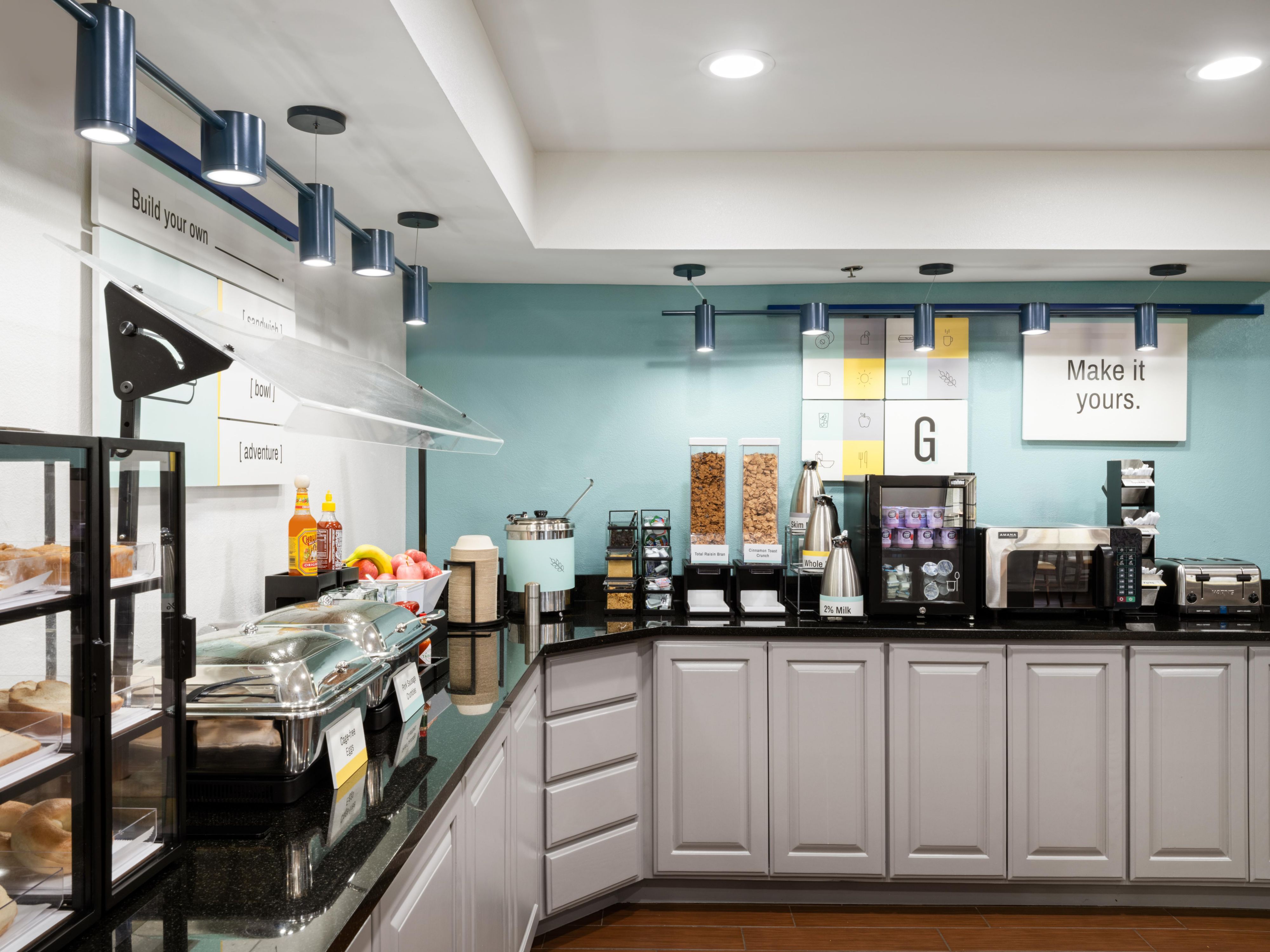 Start the day your way at our Topeka, KS, hotel with our Make It Yours breakfast. Build a protein-packed egg bowl or sandwich at our breakfast bar. Dress up a bowl of piping-hot oatmeal with your favorite toppings. Grab a bowl of cereal and a piece of fruit. Eat in or take it to go. No matter what you choose, breakfast is always free and delicious.