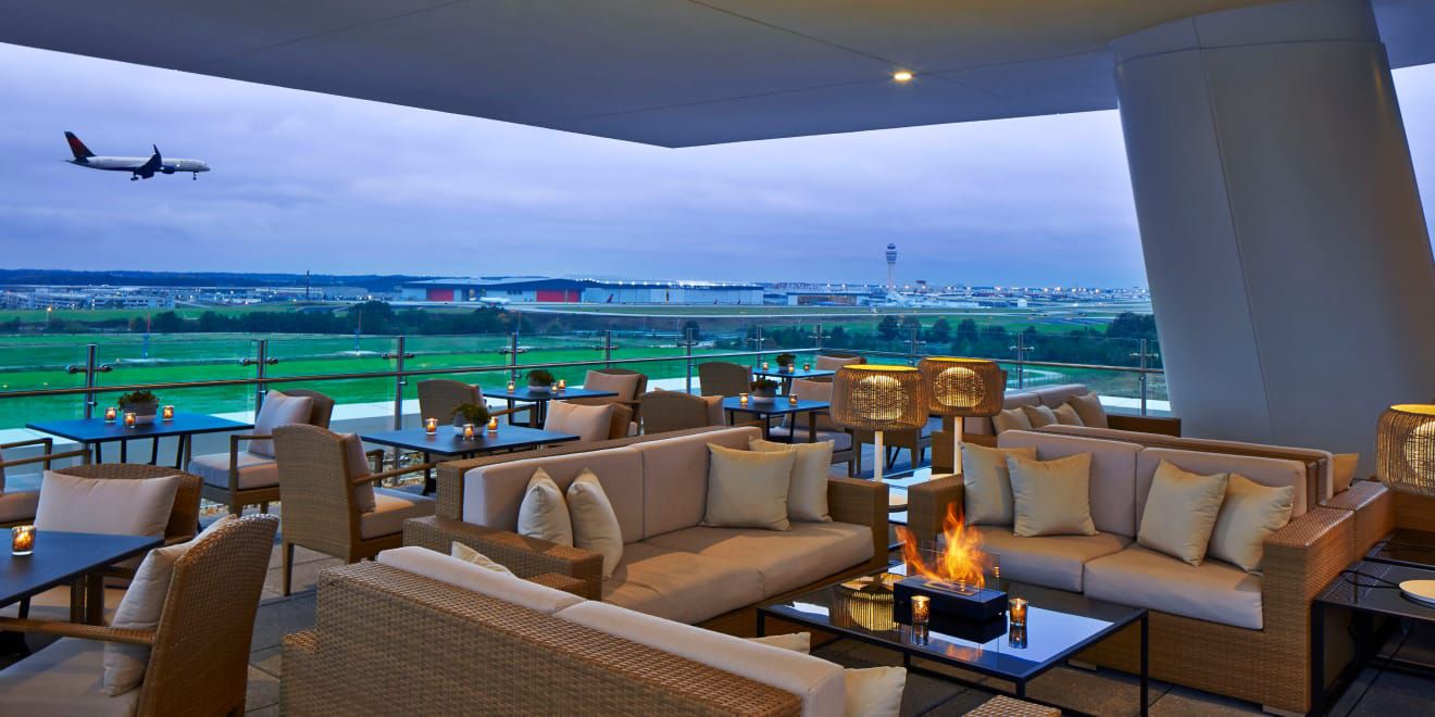 Airport lounge overlooking airfield