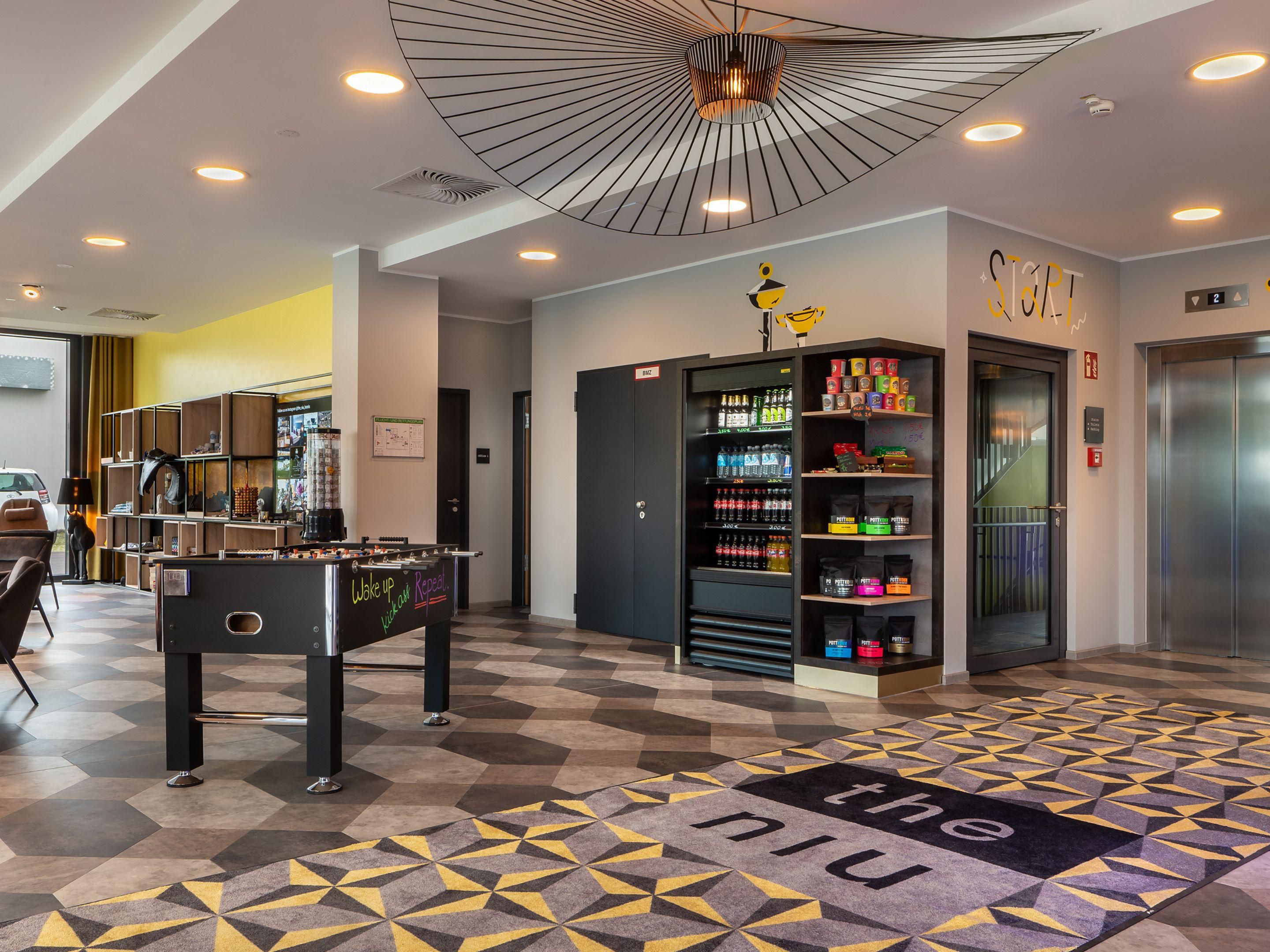 Challenge friends to foosball and enjoy treats from our 24/7 kiosk