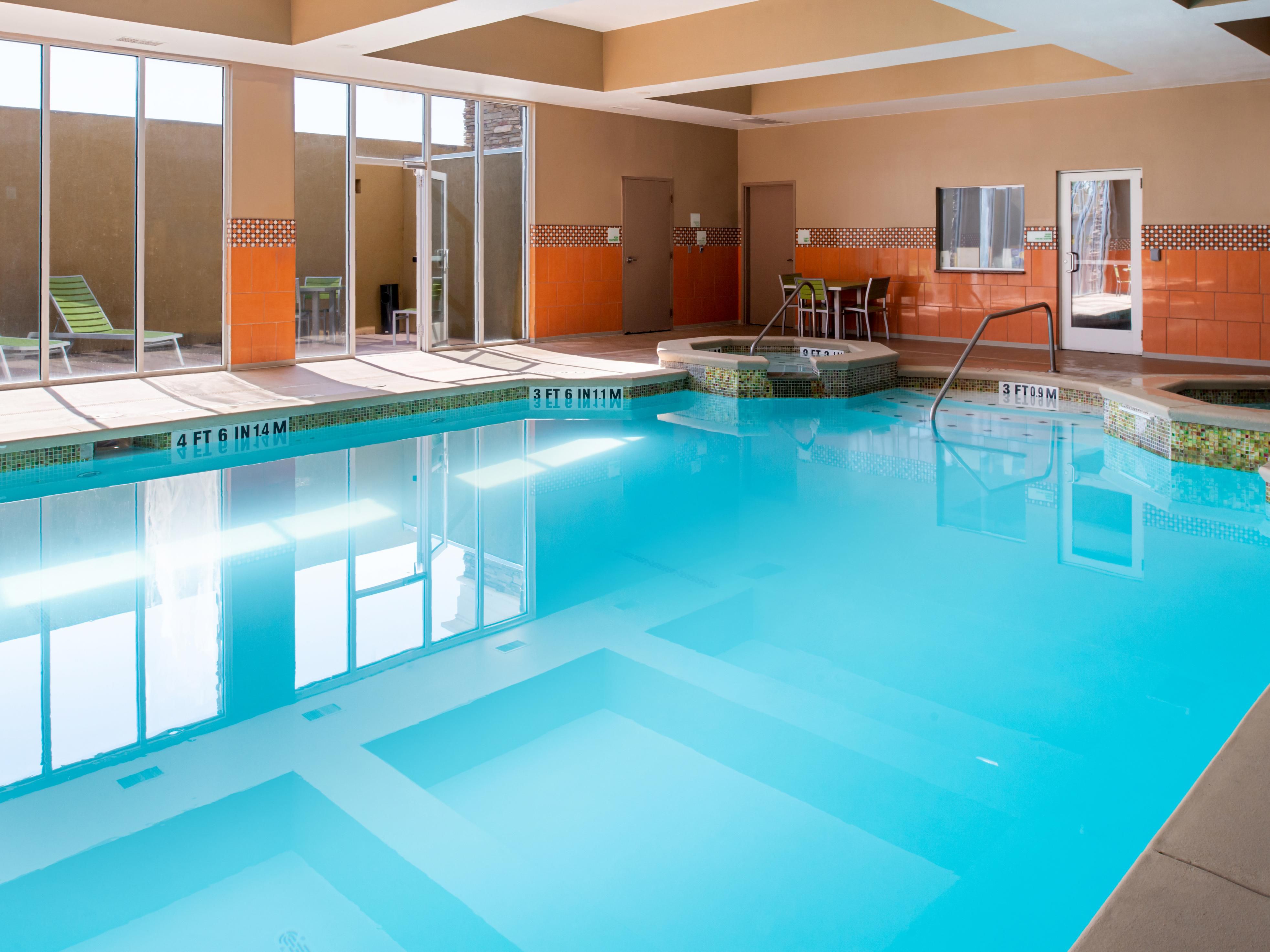 Swim, splash, and play in our large indoor pool and adjoining hot tub! With plenty of lounge chairs and places to sit and relax, you can also enjoy a moment of poolside peace. Our heated pool is open every day from 9:00 am to 10:00 pm.