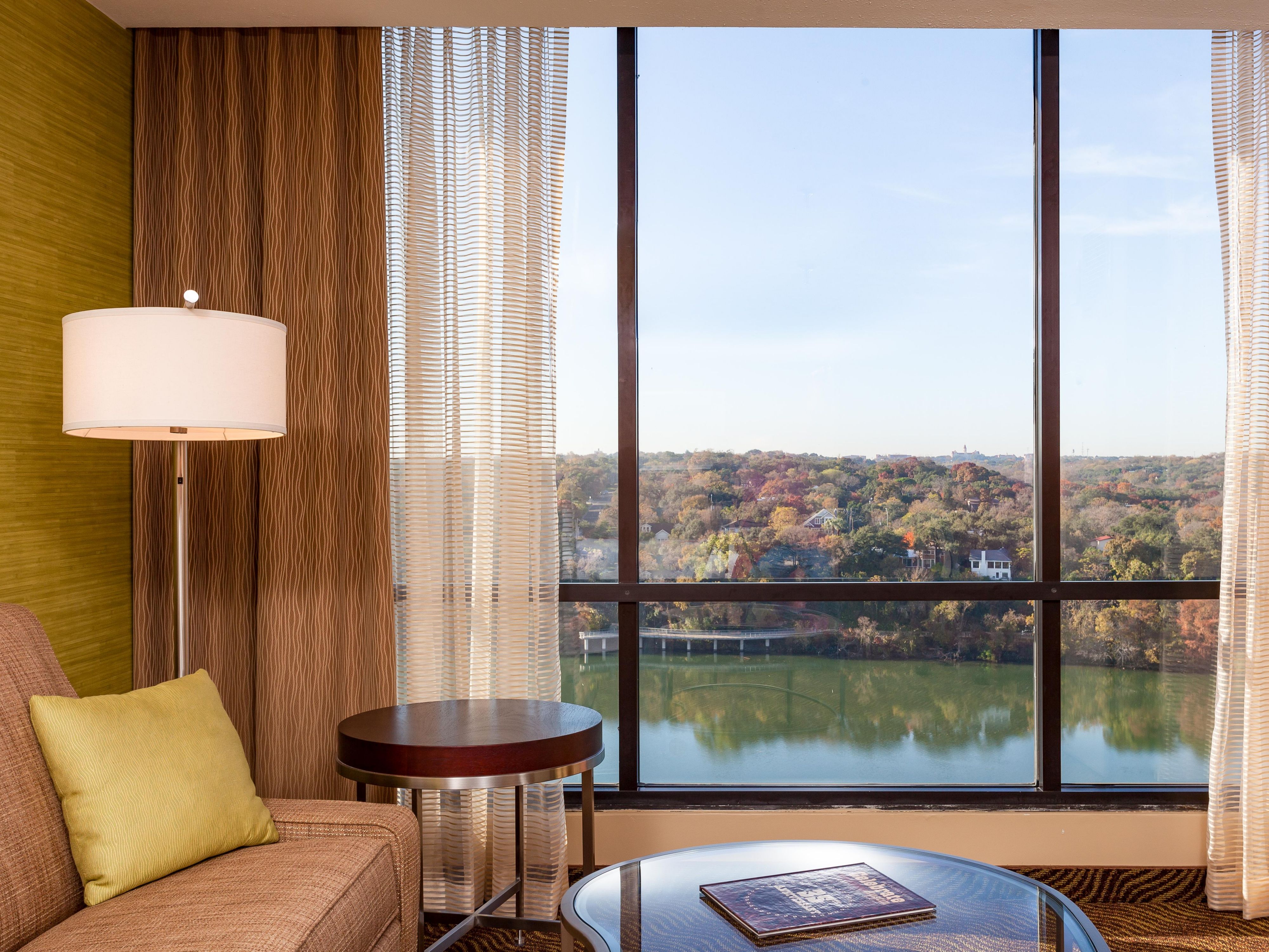 Wake up to scenic views of Lady Bird Lake or downtown Austin in our spacious rooms. Each stay includes plush bedding, free Wi-Fi, a premium coffee maker, refrigerator, and microwave. Choose from Standard or Premium accommodations with sofa beds, lake views, or access to the top floor for a refined Austin experience.