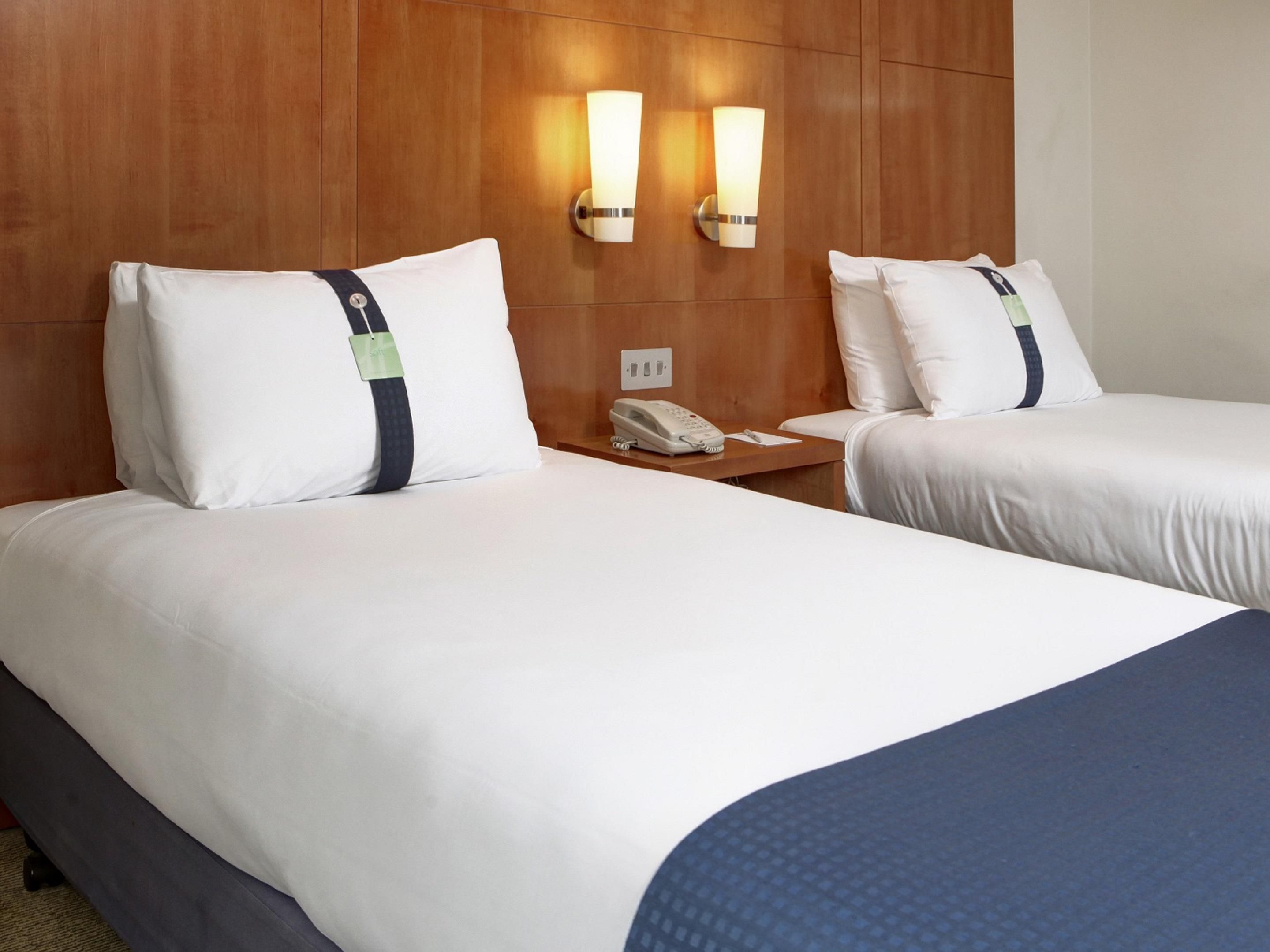 Hotel room with two twin beds