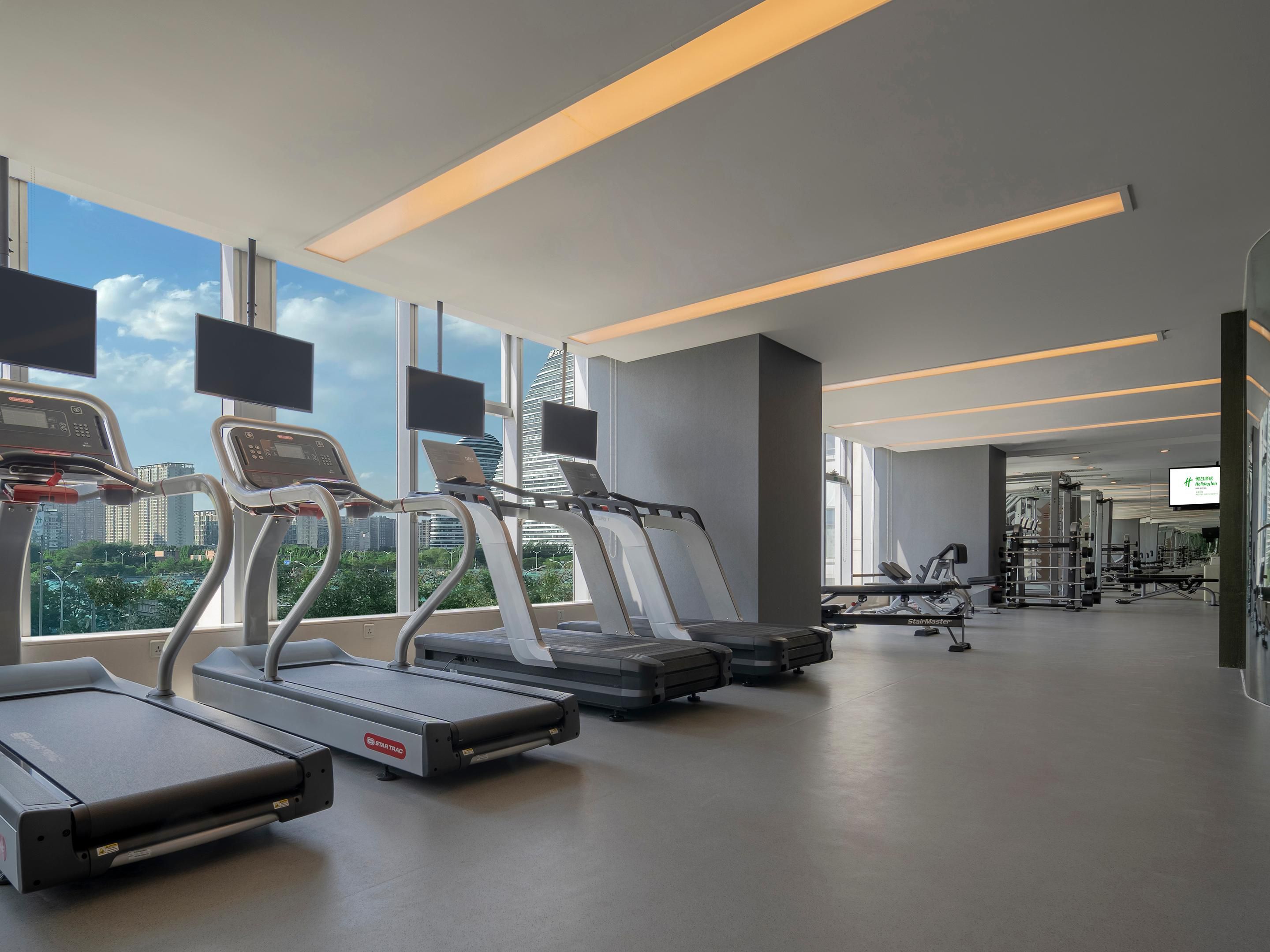 Fitness center equipped with complete equipment and indoor sunshine swimming pool which has constant water temperature of 28 to 30 degree Celsius size at 25 meters length and 10 meters wide.