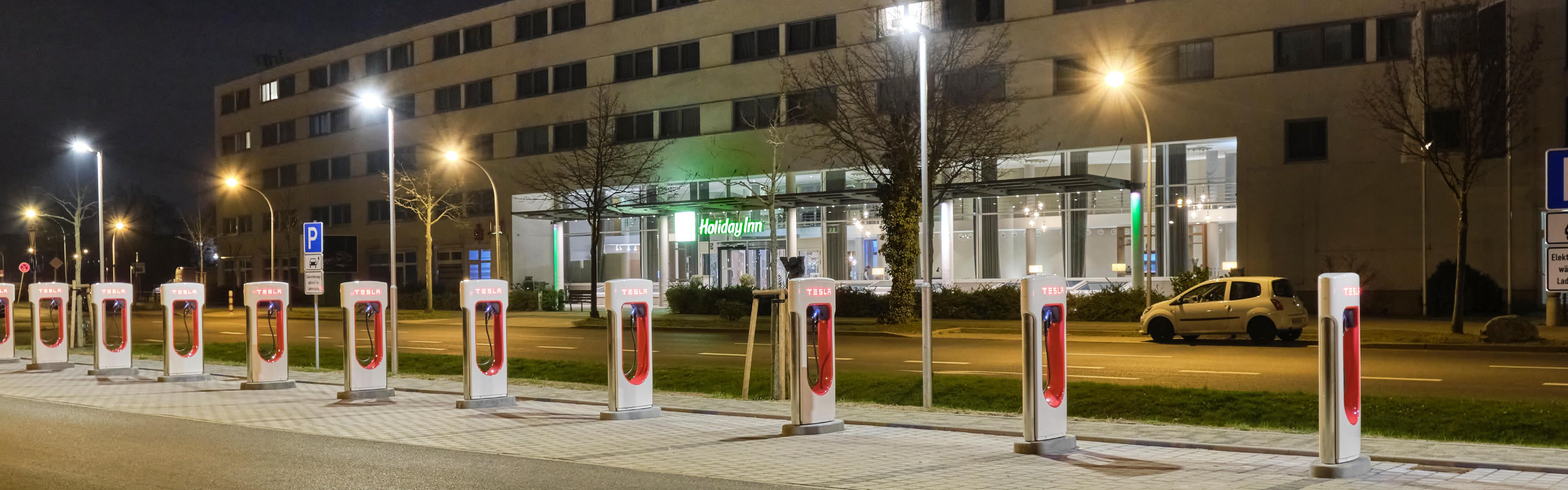 TESLA Super chargers in front of the hotel