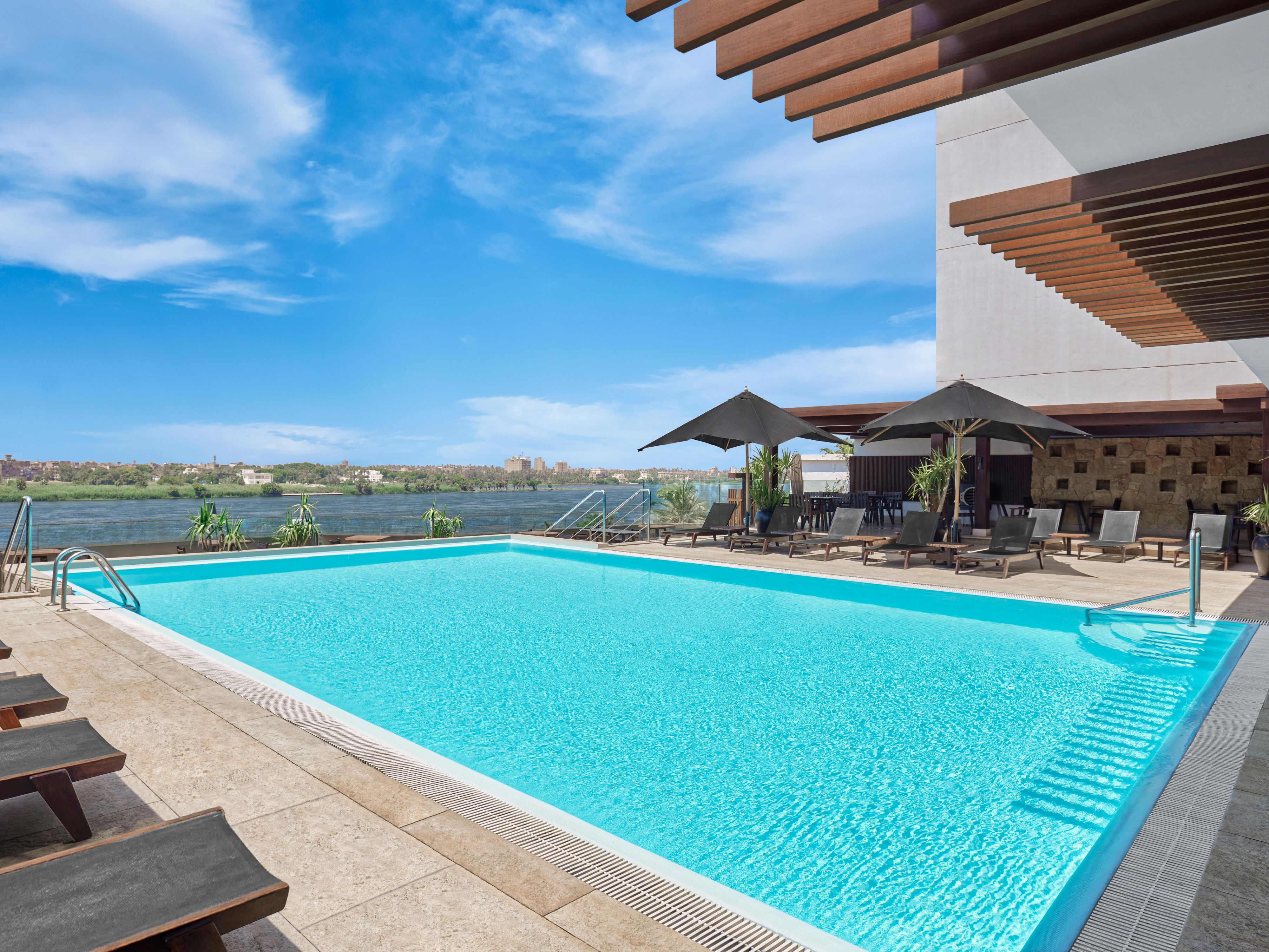 Escape your worries in our exclusive pool with stunning Nile views. Relax amid serenity as sunny days or cool weather enhance your swim. Enjoy cocktails and snacks by the water until sunset.