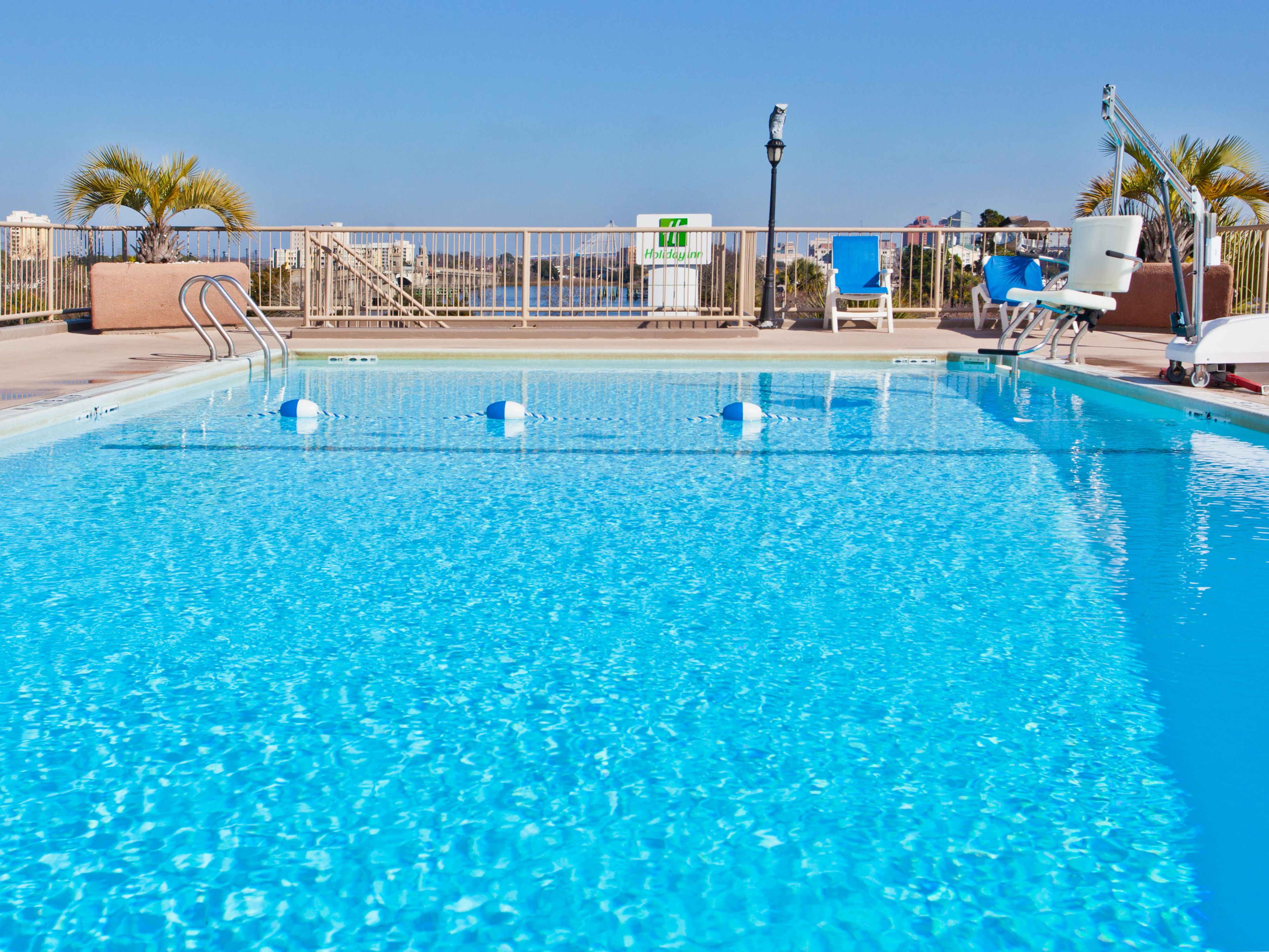 Enjoy amazing views from our pool deck on the third floor. The pool is open until October 31st, 2025. 