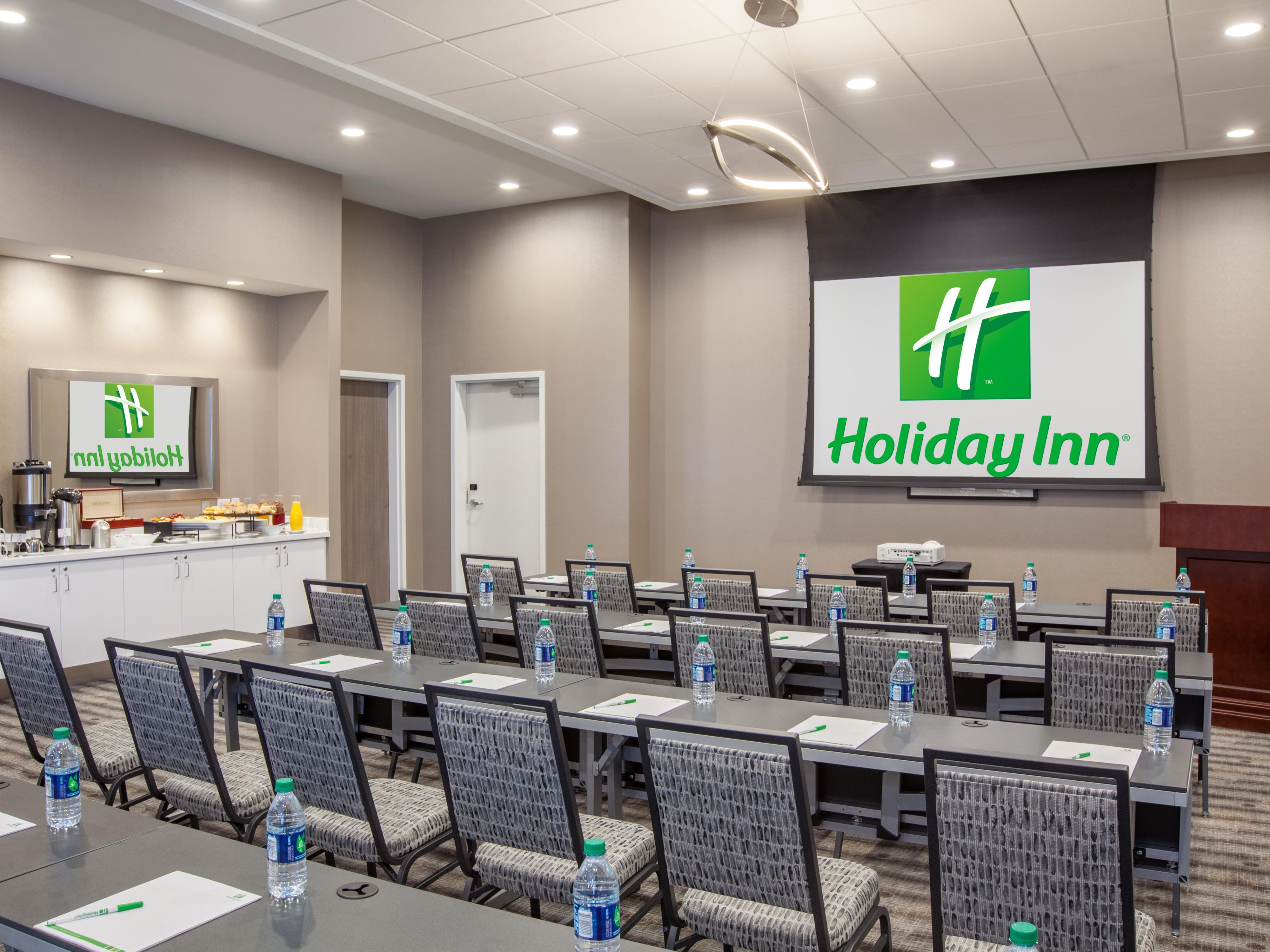 Well-appointed meeting and event space is conveniently located on the ground floor and includes a built-in drop down screen, podium with LCD connections and sound system. Room can be divided into two separate rooms with sound-proof air walls.